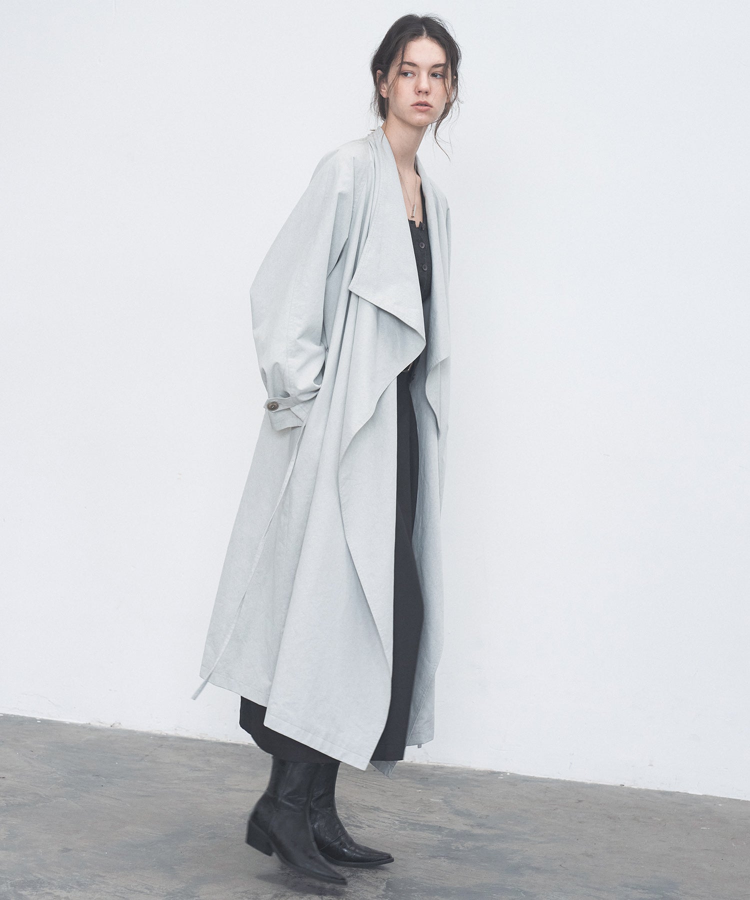 Layered Drape-Neck Trench Coat – Oversized Long Silhouette
