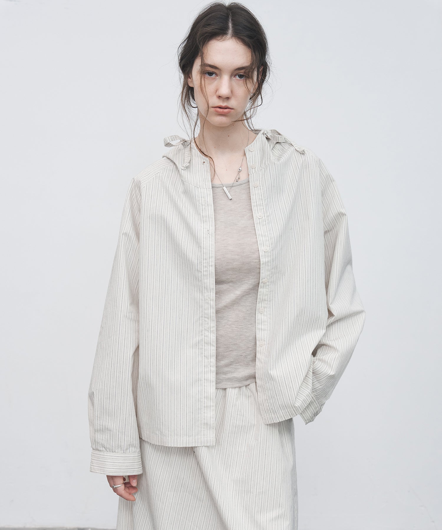 Striped Hooded Shirt Jacket – Drawstring & Relaxed Fit