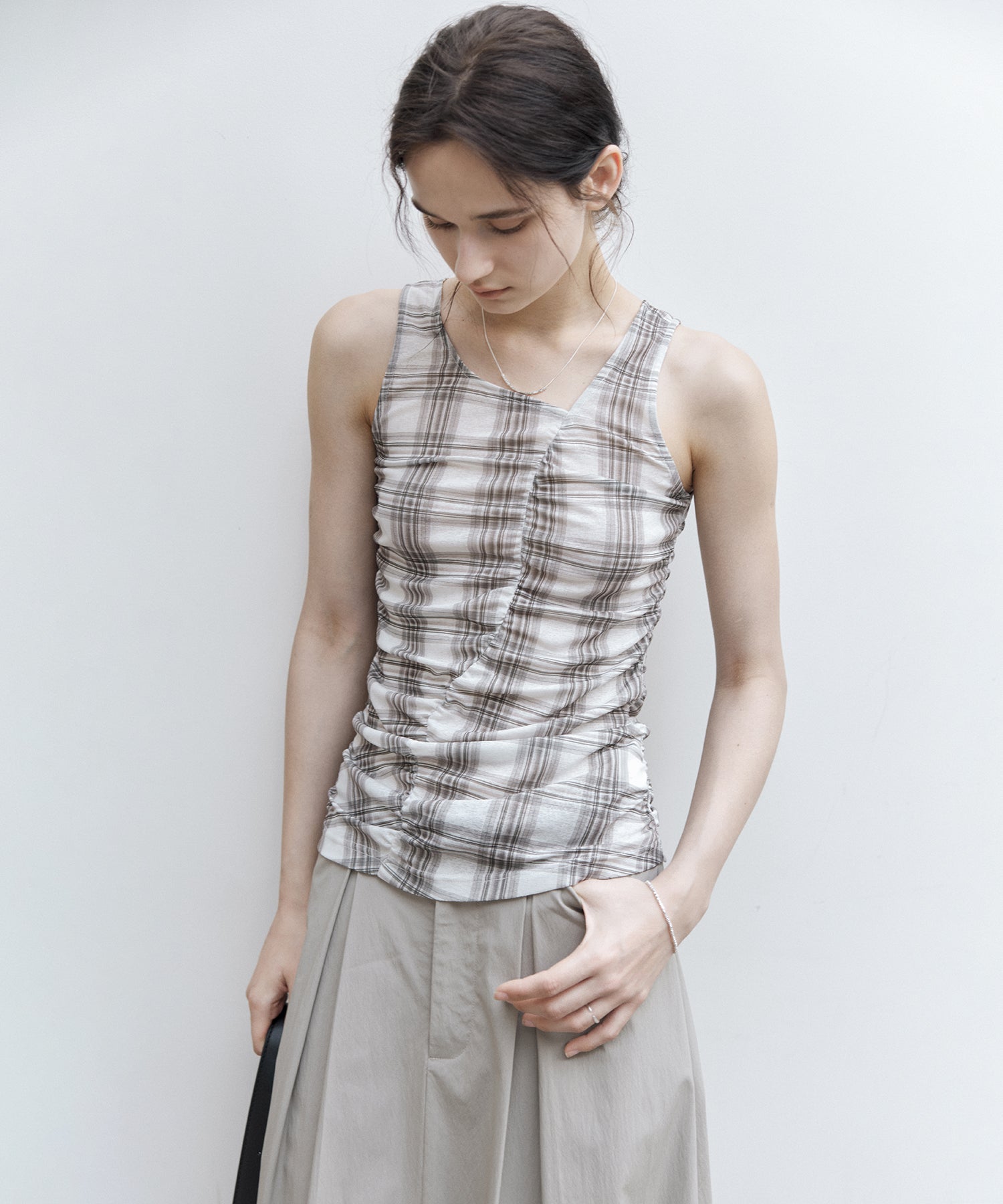 Asymmetric Gather Sheer Sleeveless Top