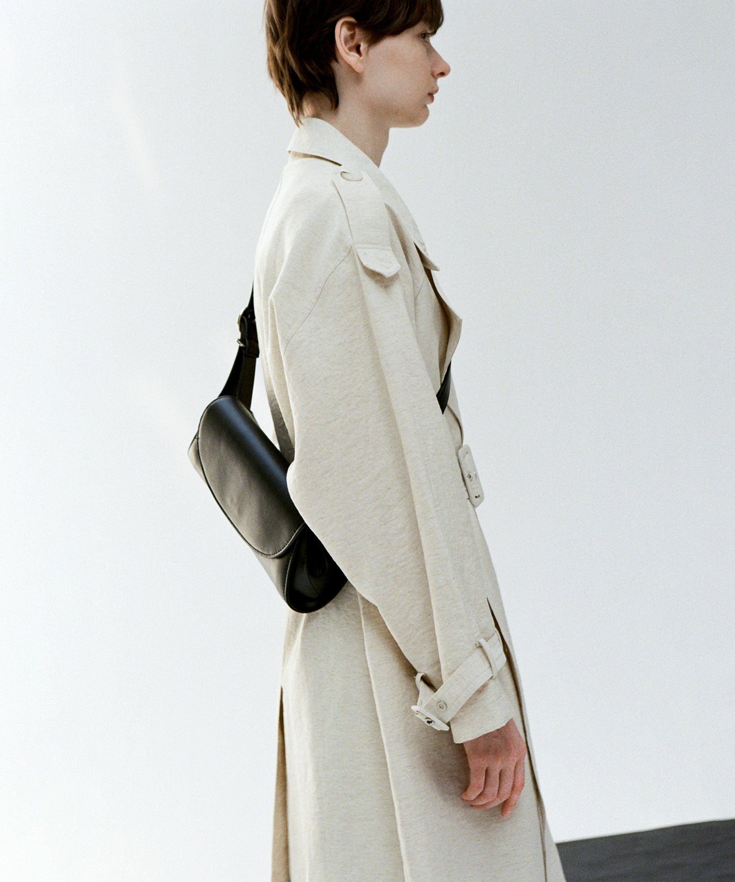 Linen Blend Double-Breasted Long Trench Coat with Epaulettes and Belt