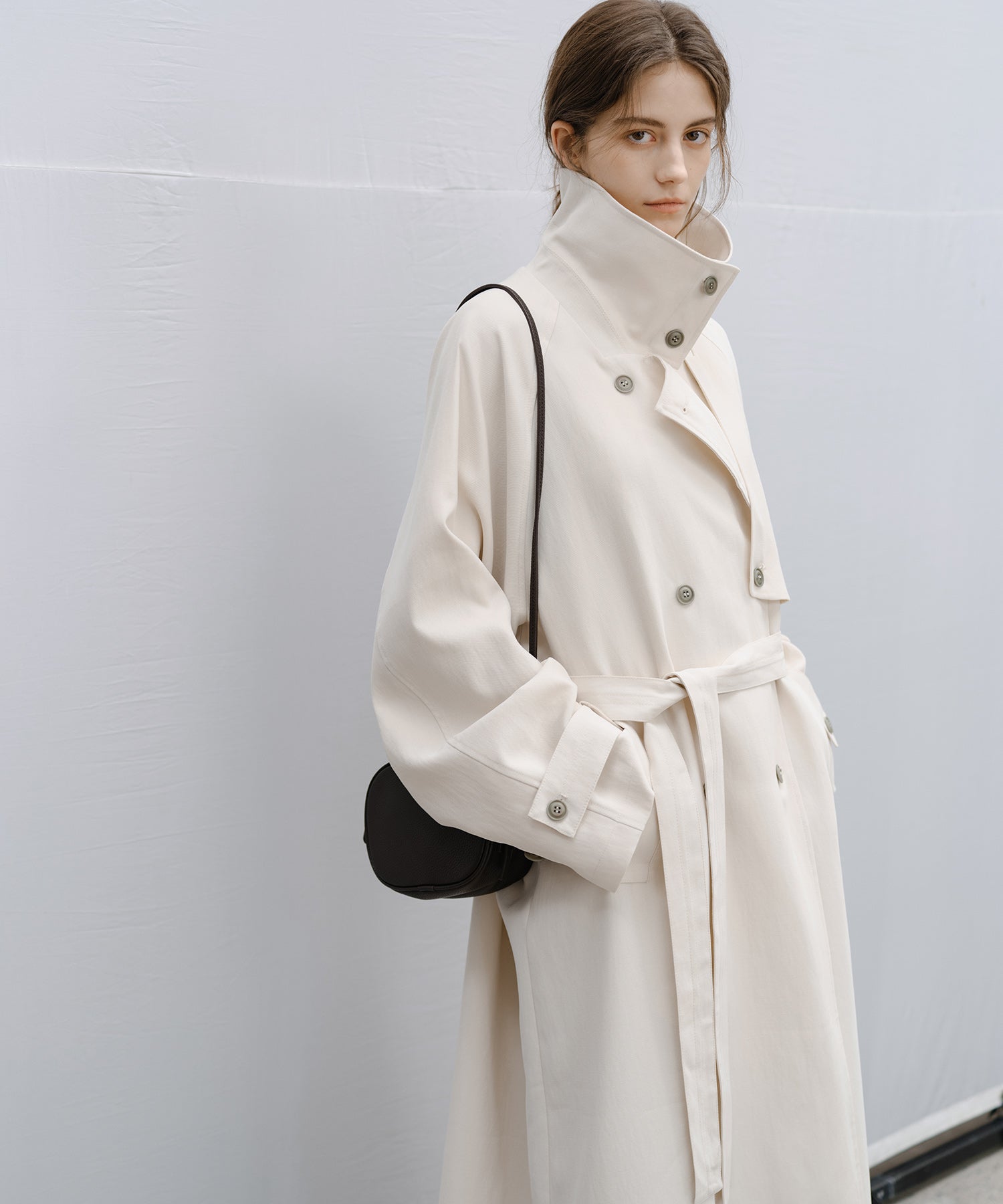 Stand Collar Belted Long Trench Coat