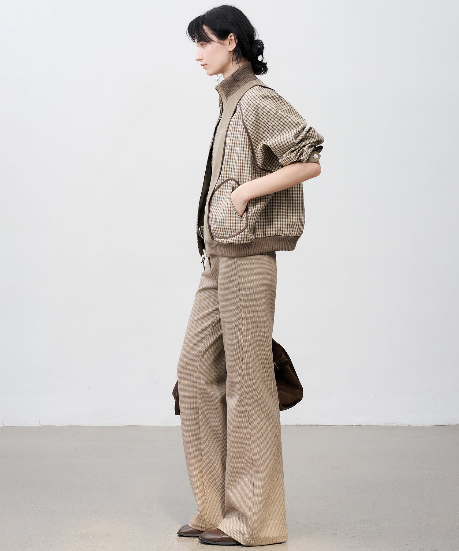 Wool Blend Check Flared Pants