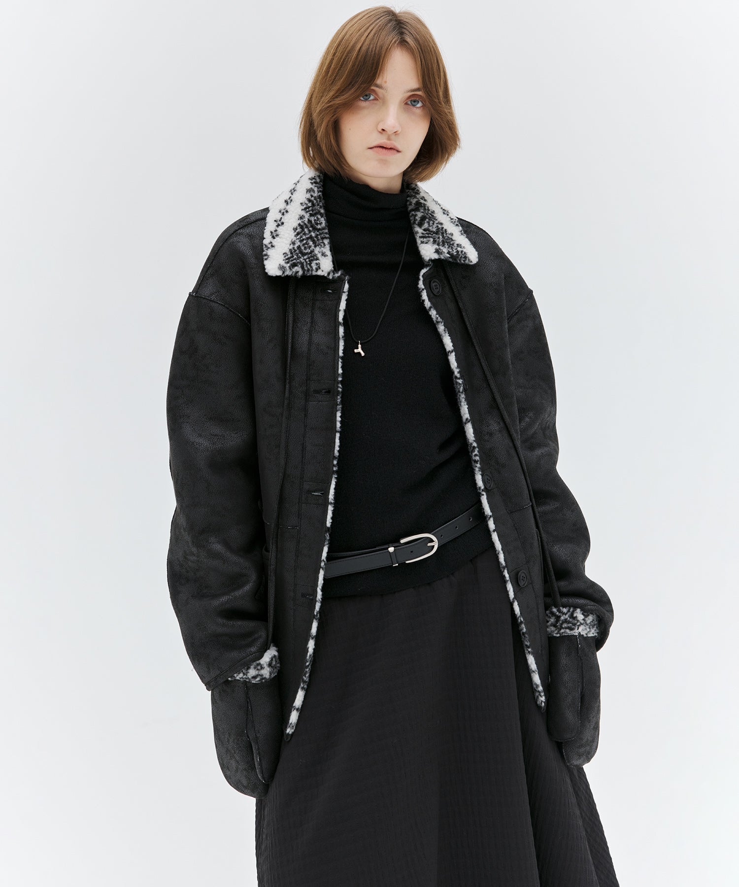 Fair Isle Faux Shearling Jacket with Gloves