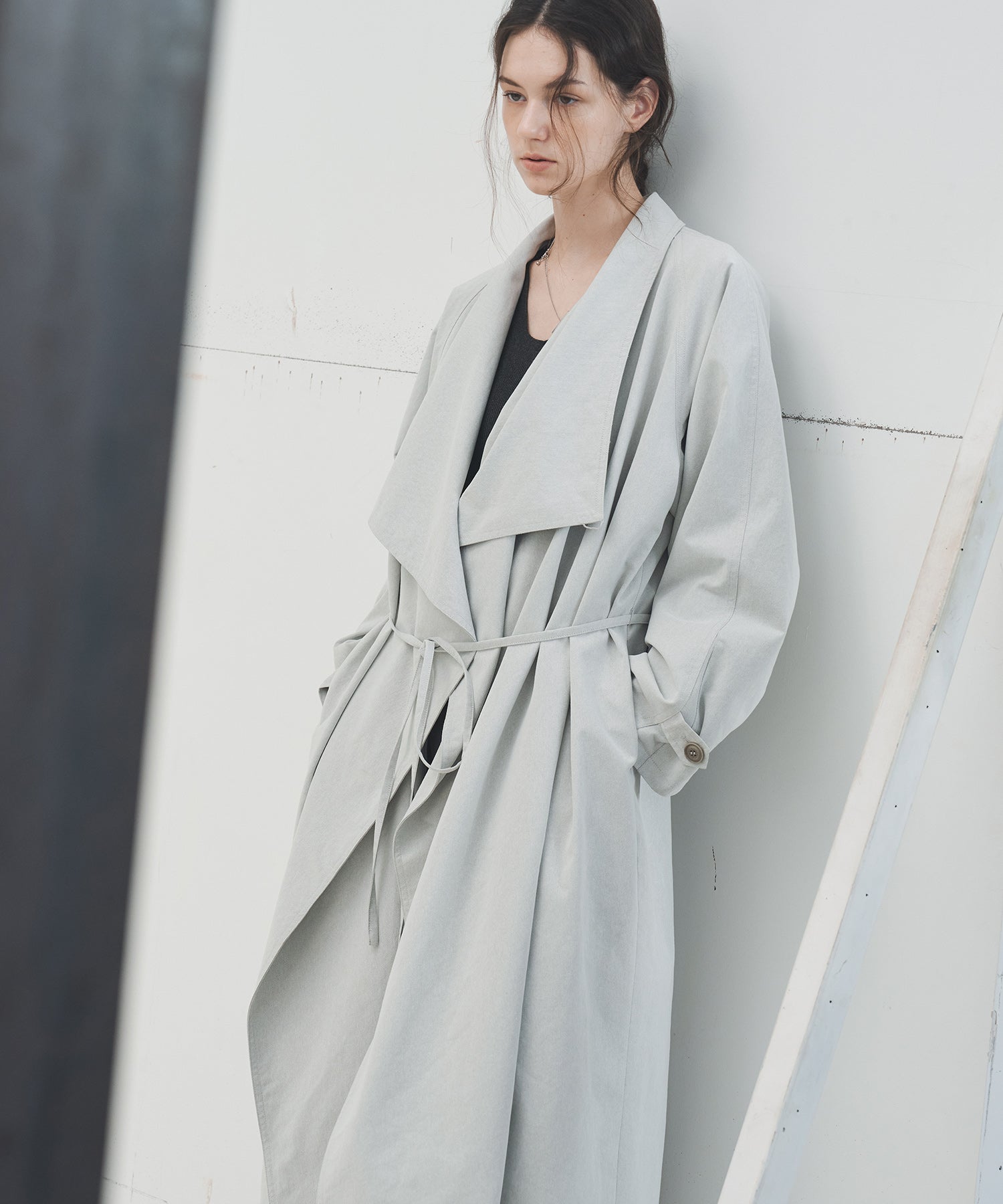 Layered Drape-Neck Trench Coat – Oversized Long Silhouette