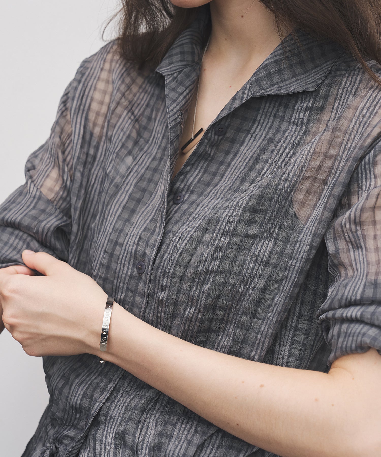 Drawstring Crinkled Check Shirt Jacket – Oversized Fit