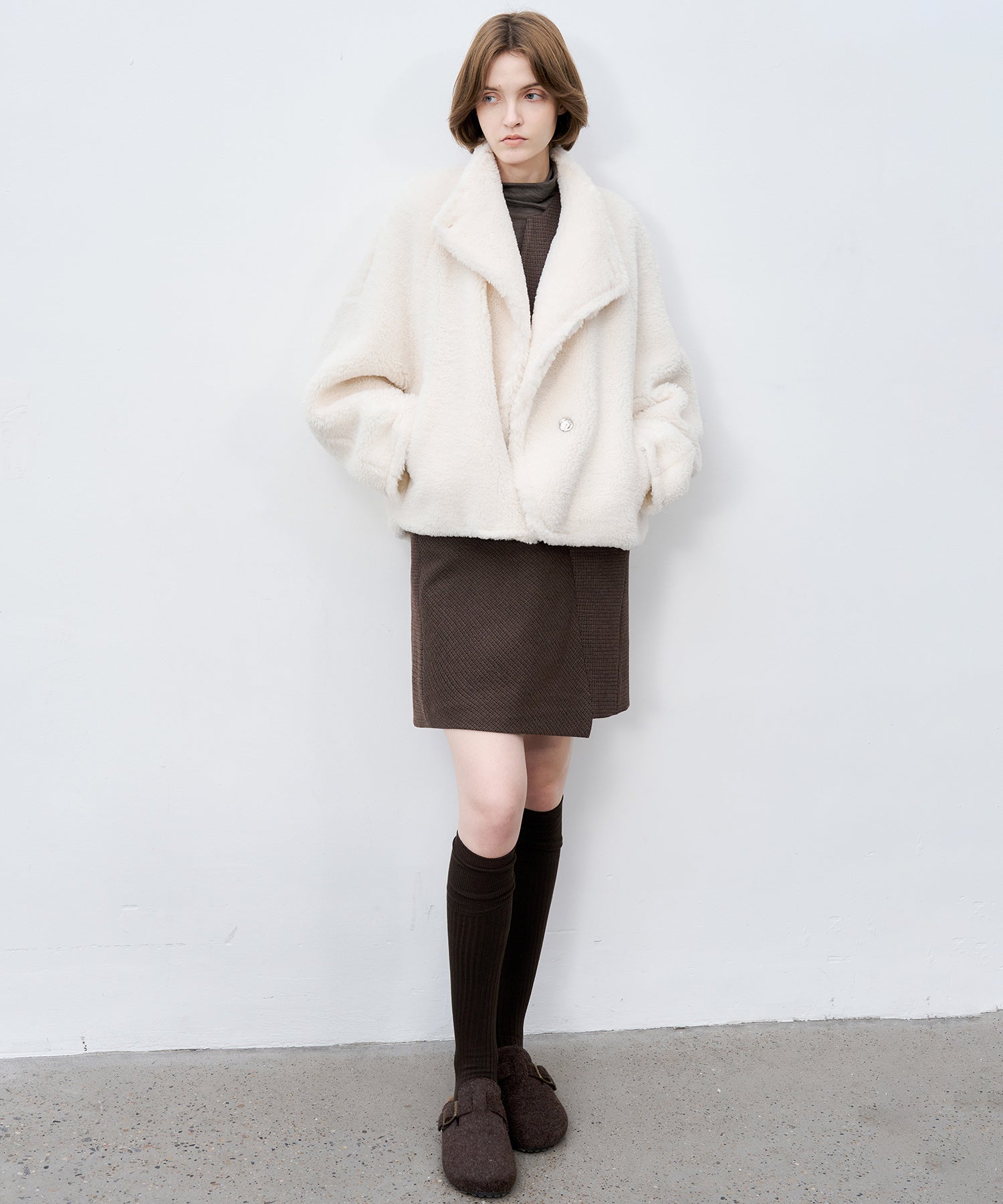 Asymmetric Collar Faux Shearling Short Jacket