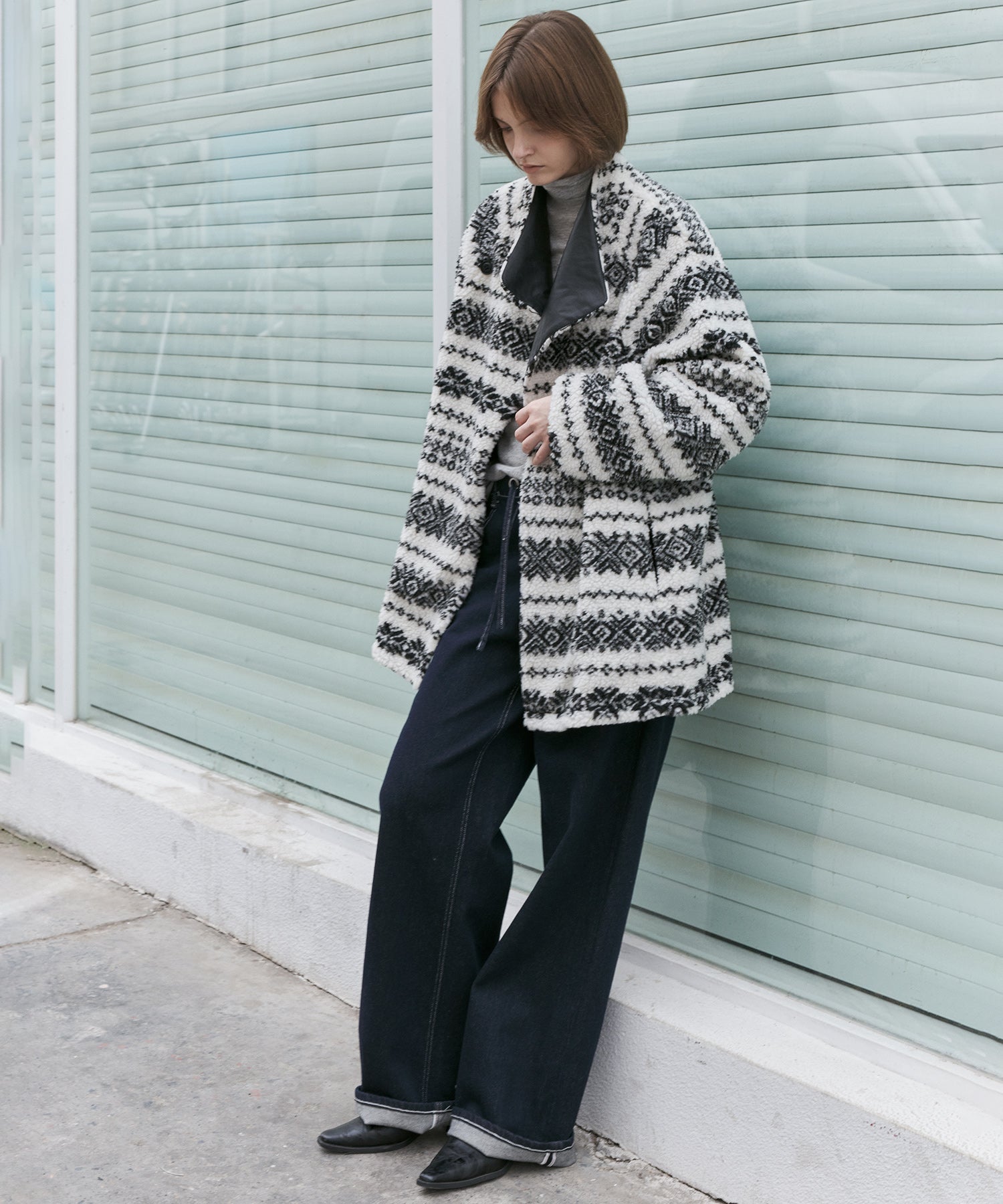 Fair Isle Relaxed Fit Fleece Jacket