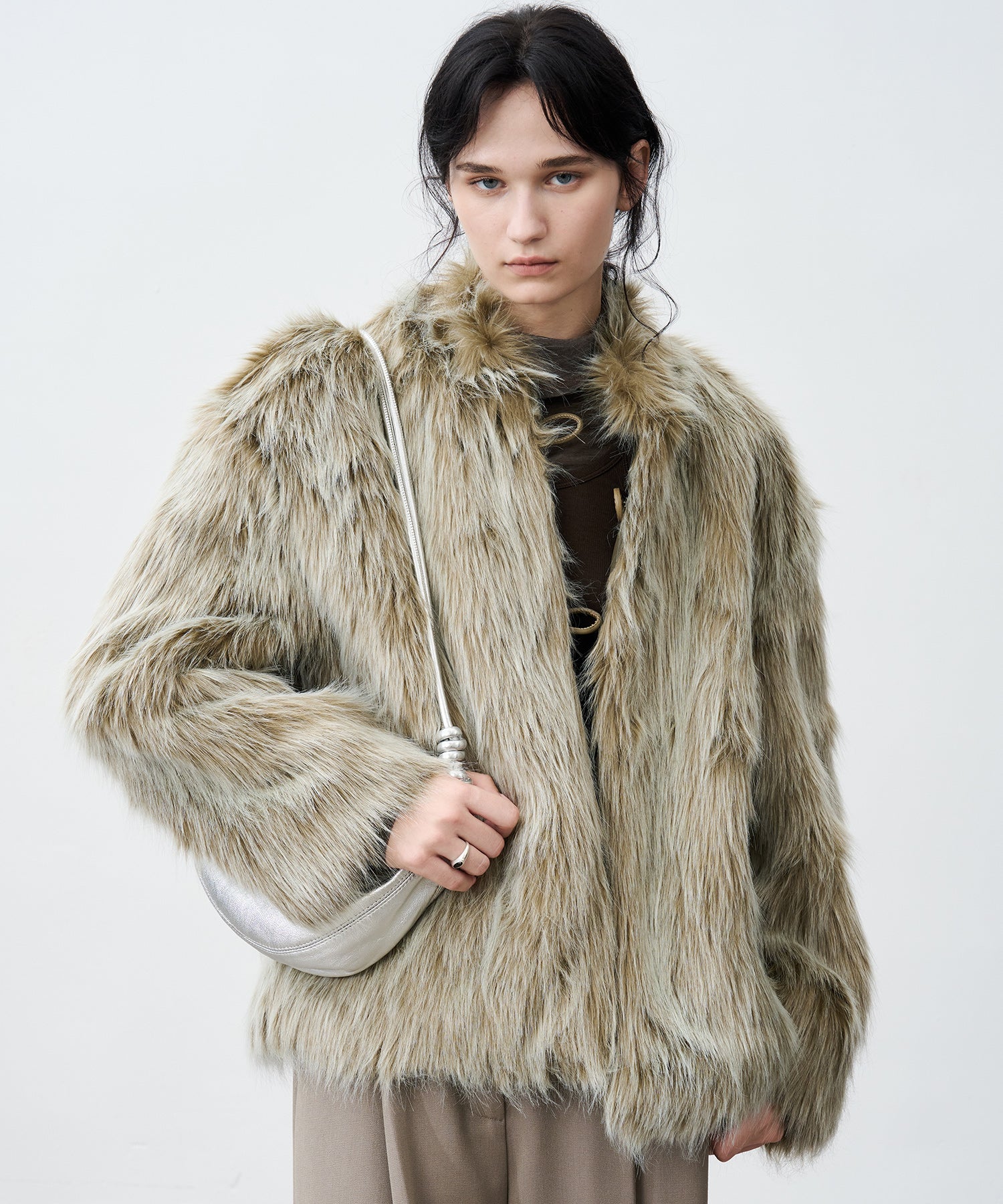 Long Faux-Fur Lapel Coat