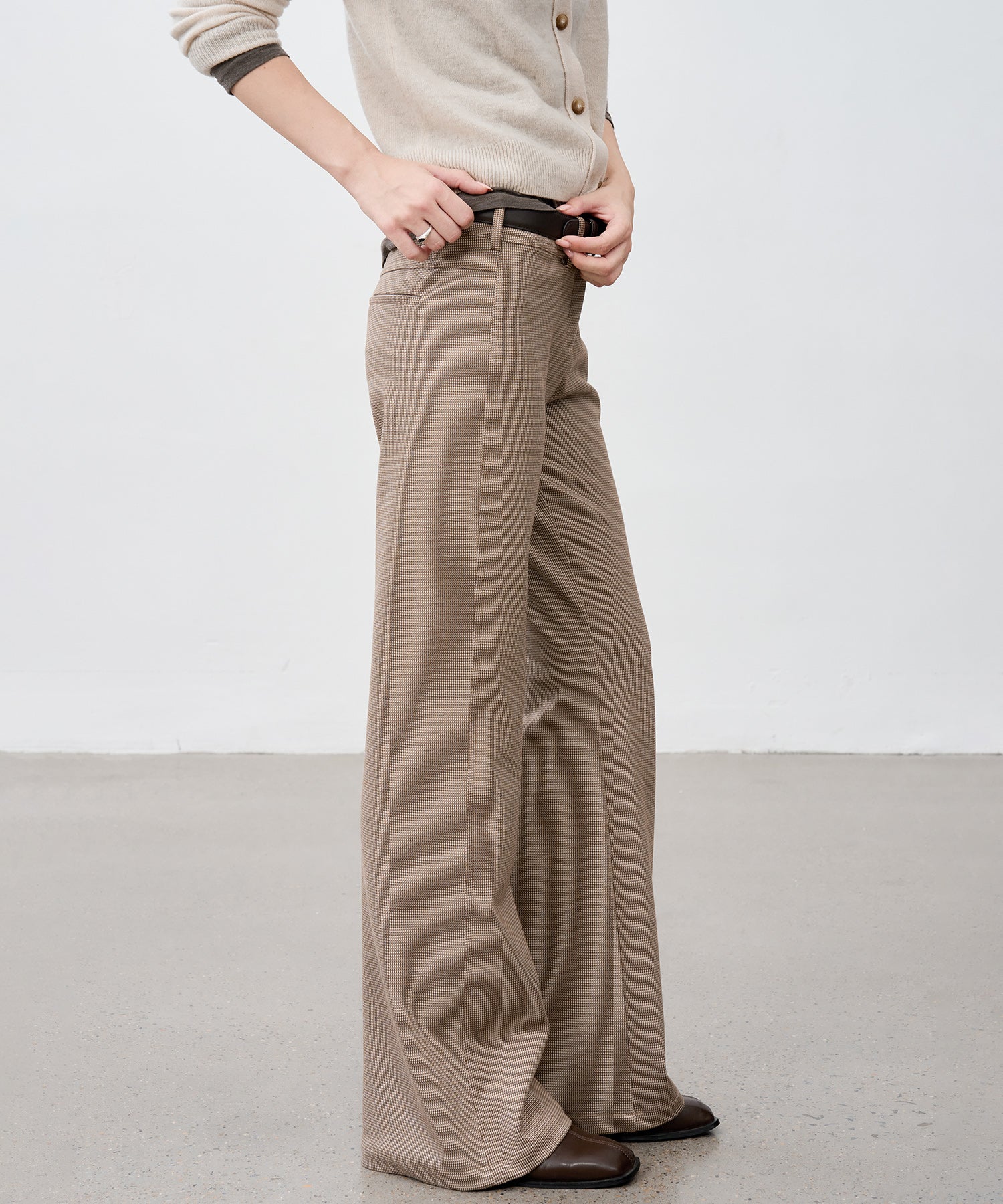 Wool Blend Check Flared Pants