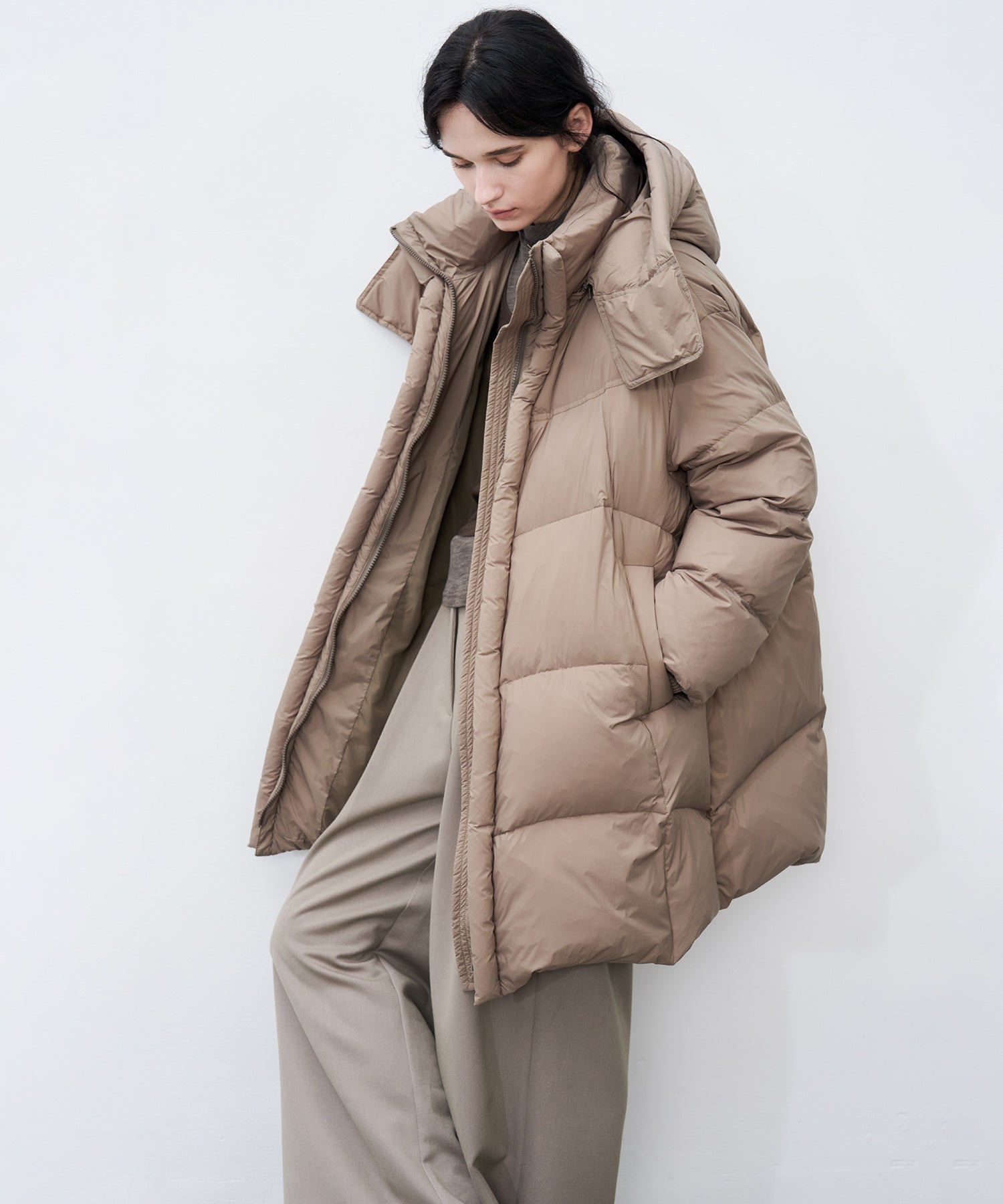 Mid-Length Stand Collar Hooded Oversize Down Coat