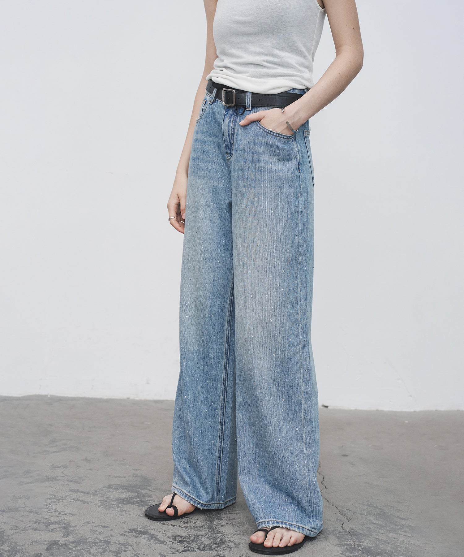 Gradient Rhinestone Wide-Leg Jeans