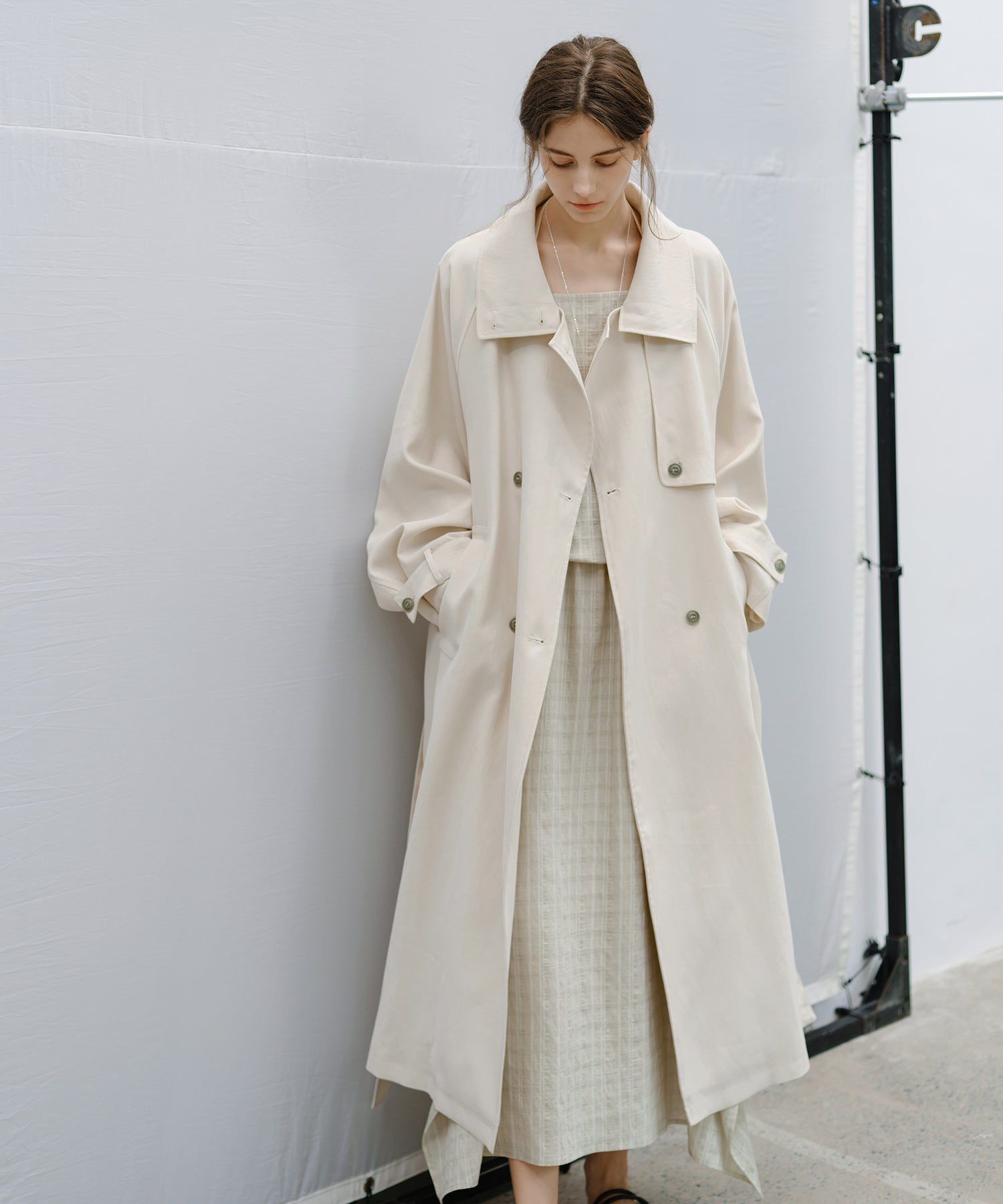 Stand Collar Belted Long Trench Coat