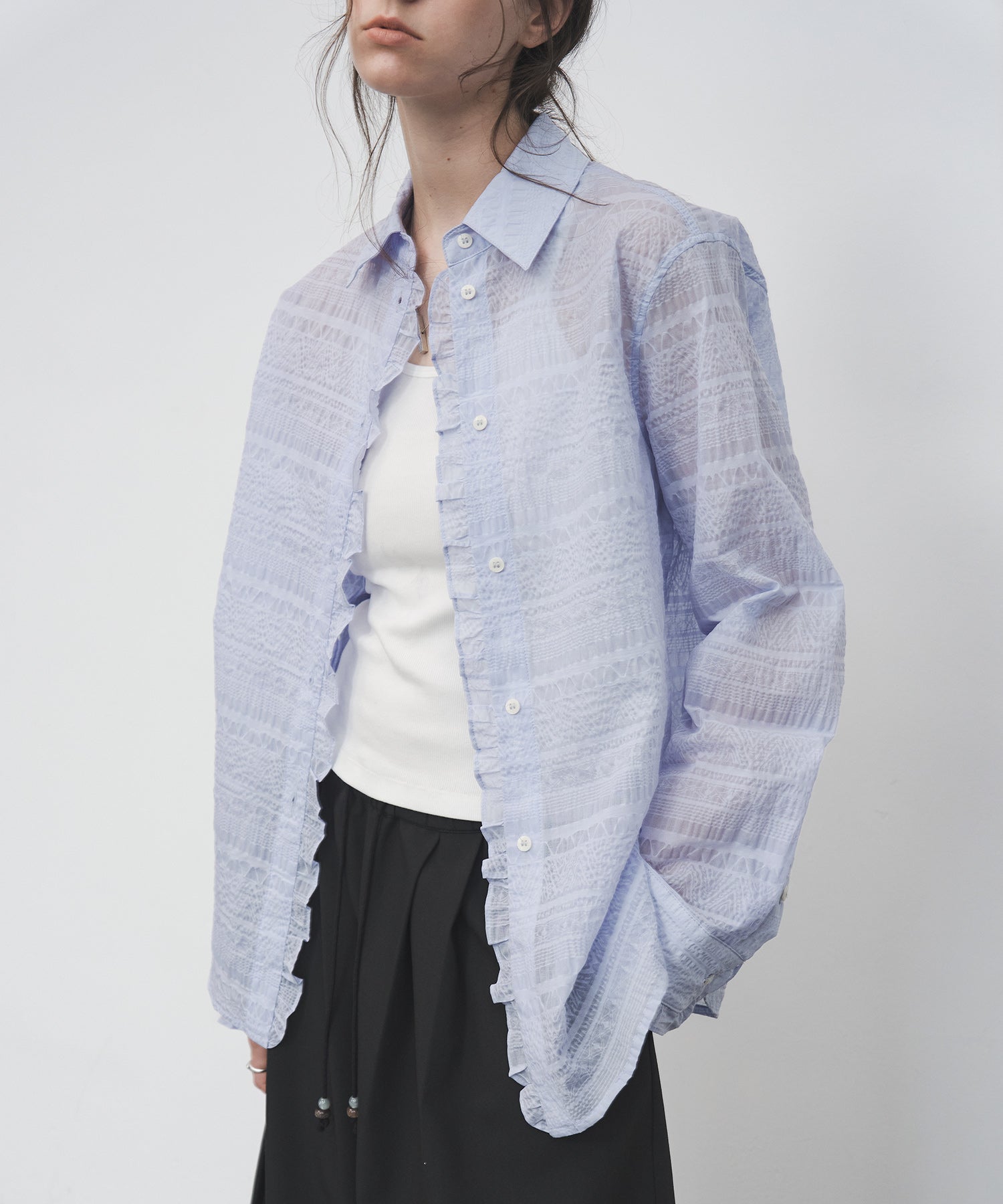 Sheer Textured Lace Collar Blouse – Design Detail Long Sleeve