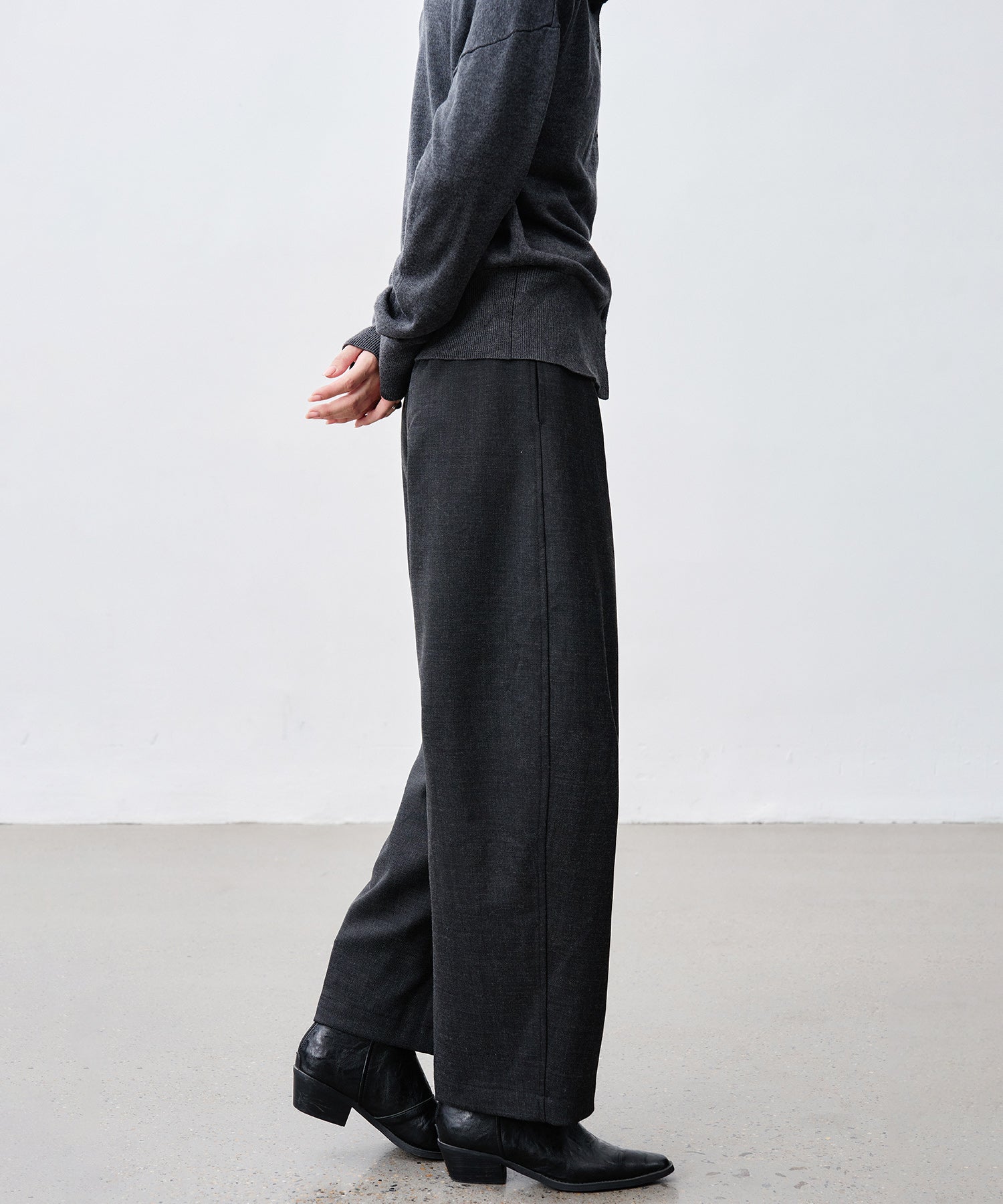 Thick Fabric Cropped Wide-Leg Pants