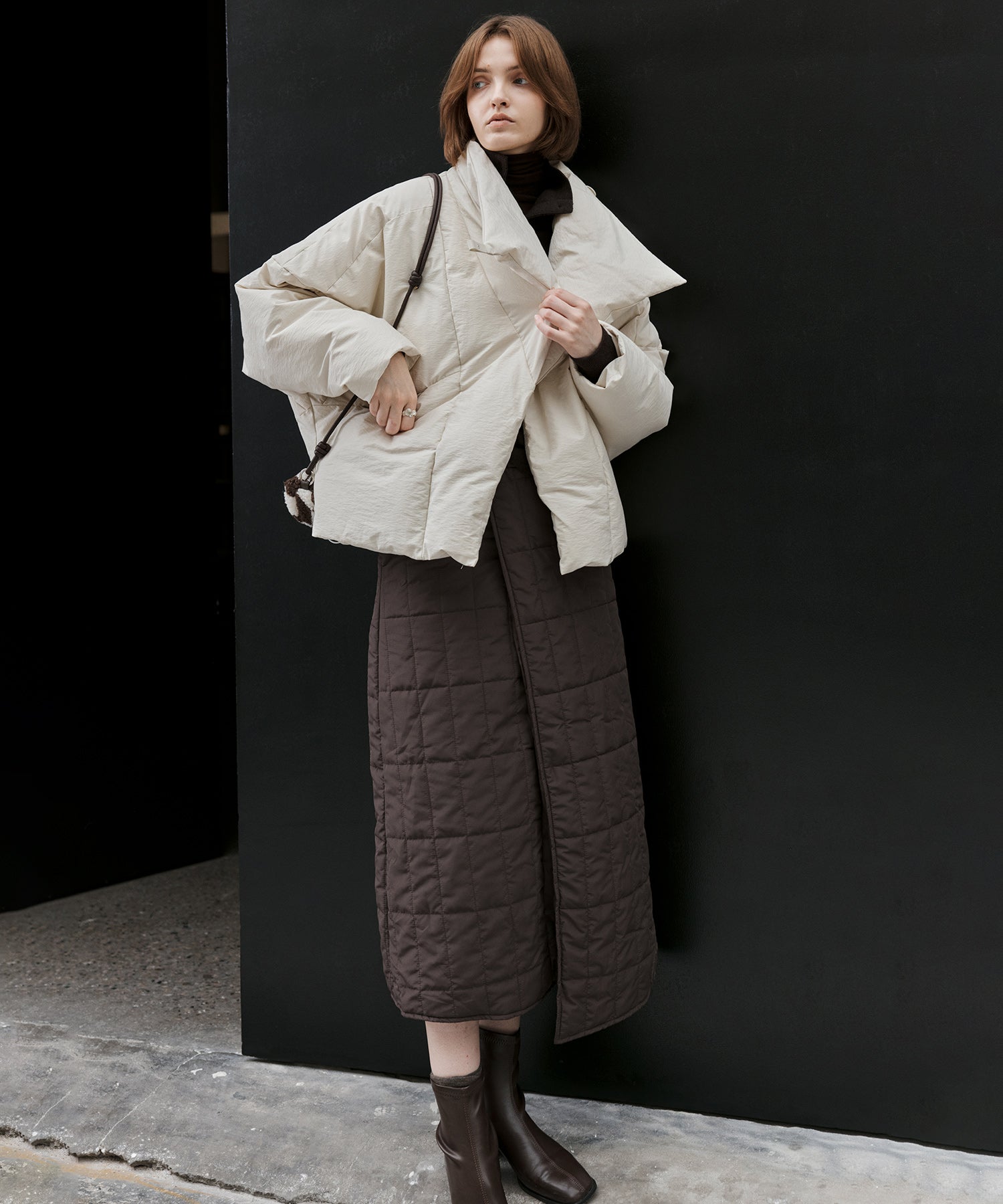 Quilted Overlap Long Skirt Straight Silhouette Padded Warm Winter Skirt