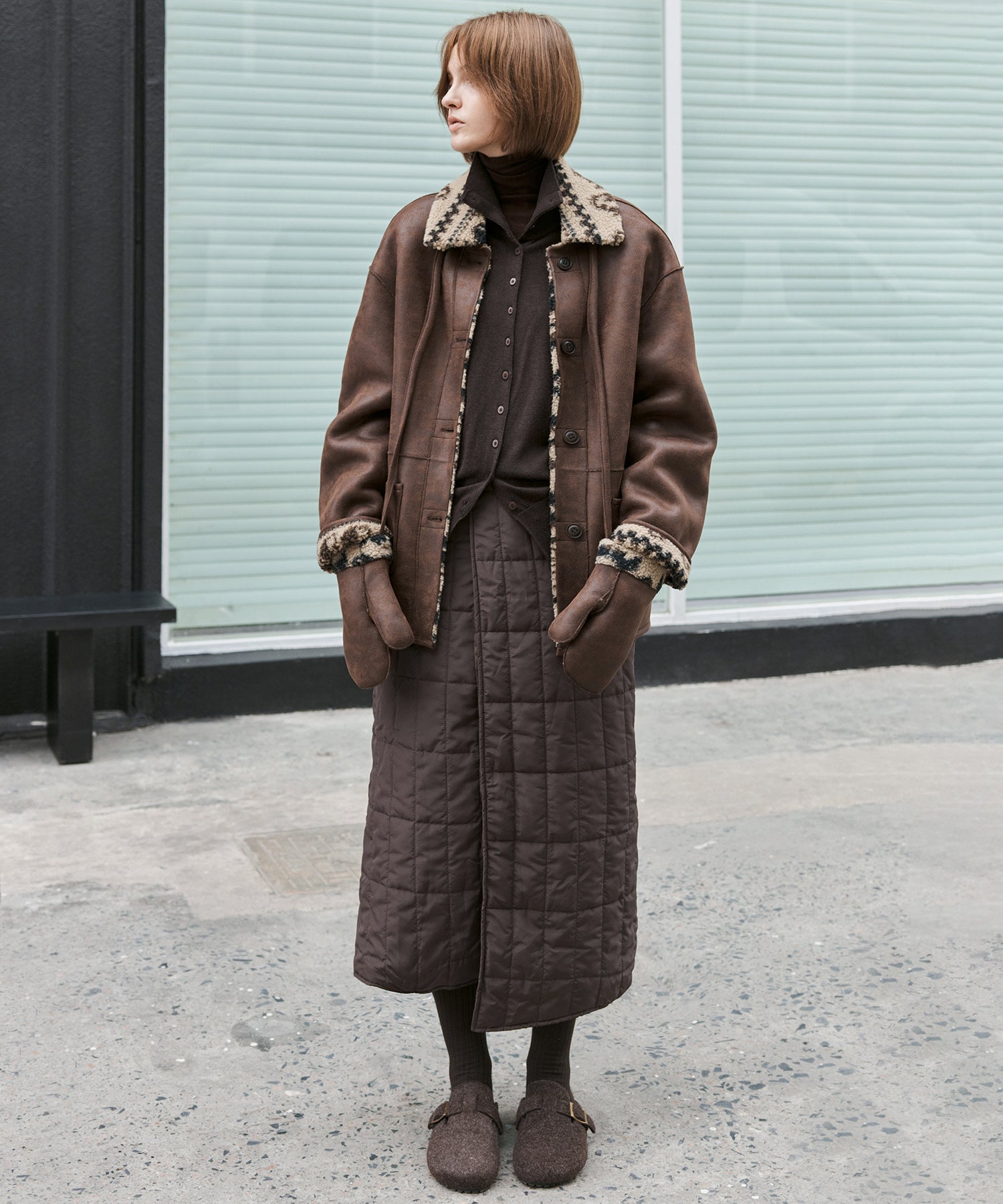 Fair Isle Faux Shearling Jacket with Gloves