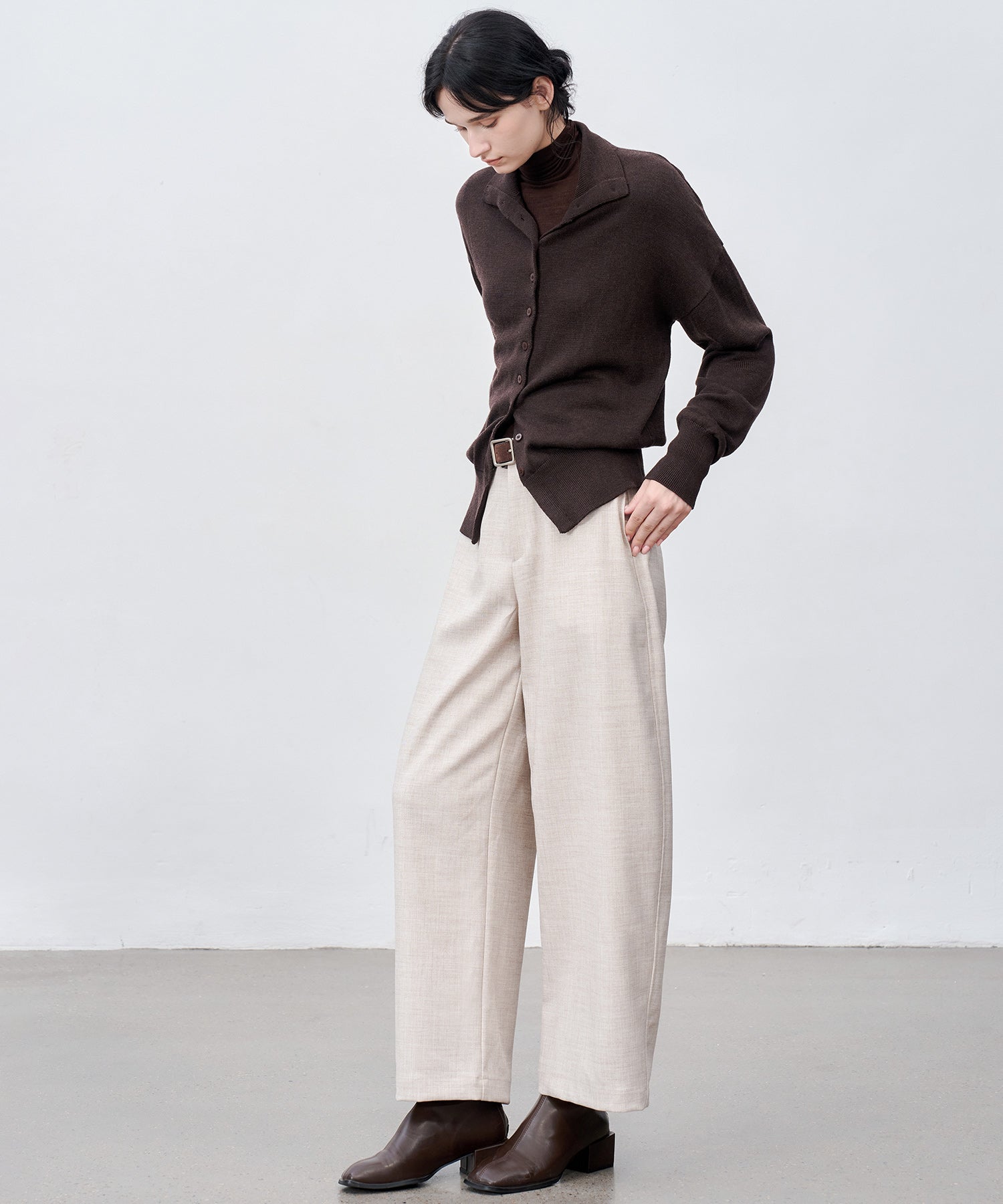 Thick Fabric Cropped Wide-Leg Pants