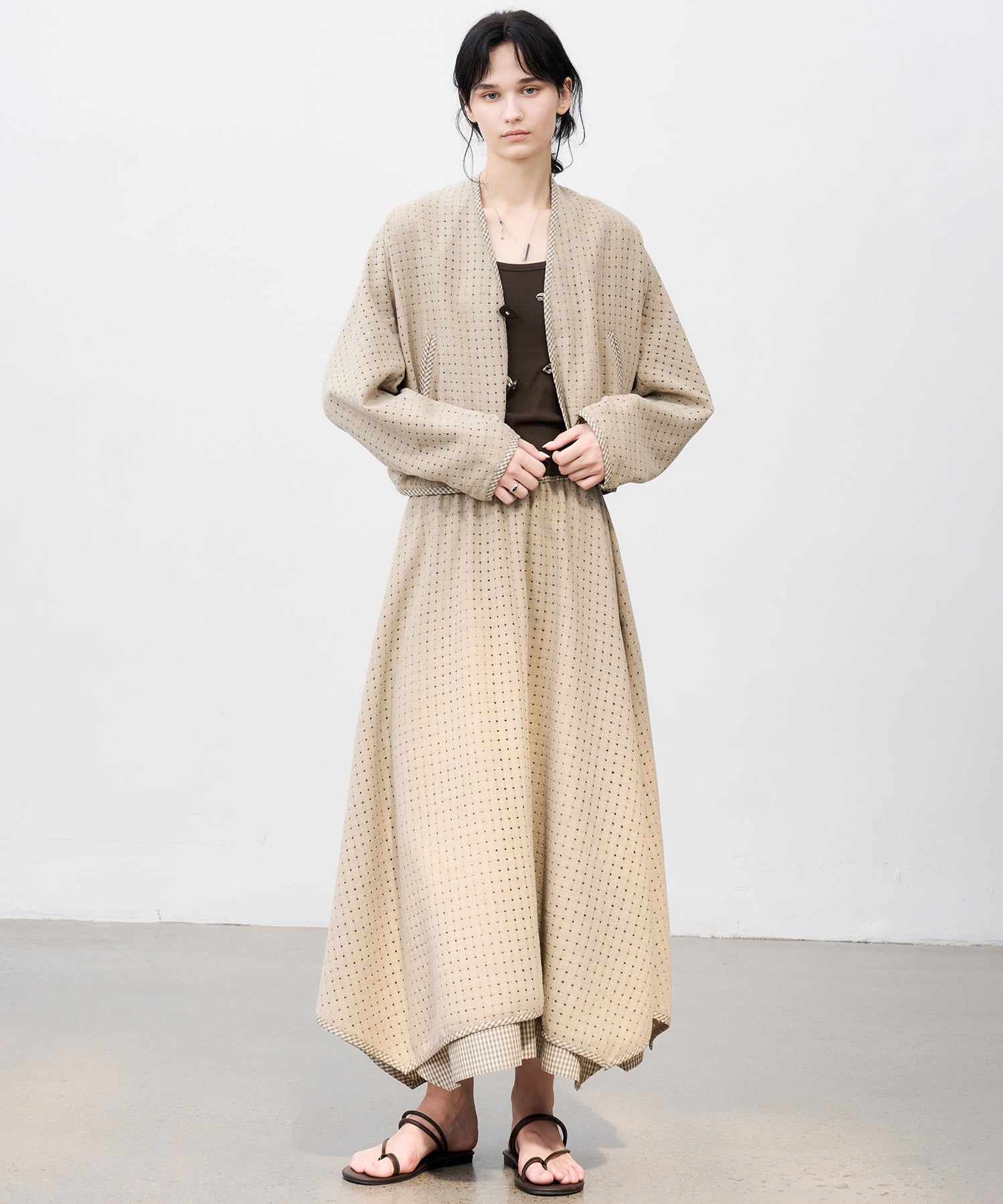 Cut-Out Layered High-Waist A-Line Midi Flare Skirt