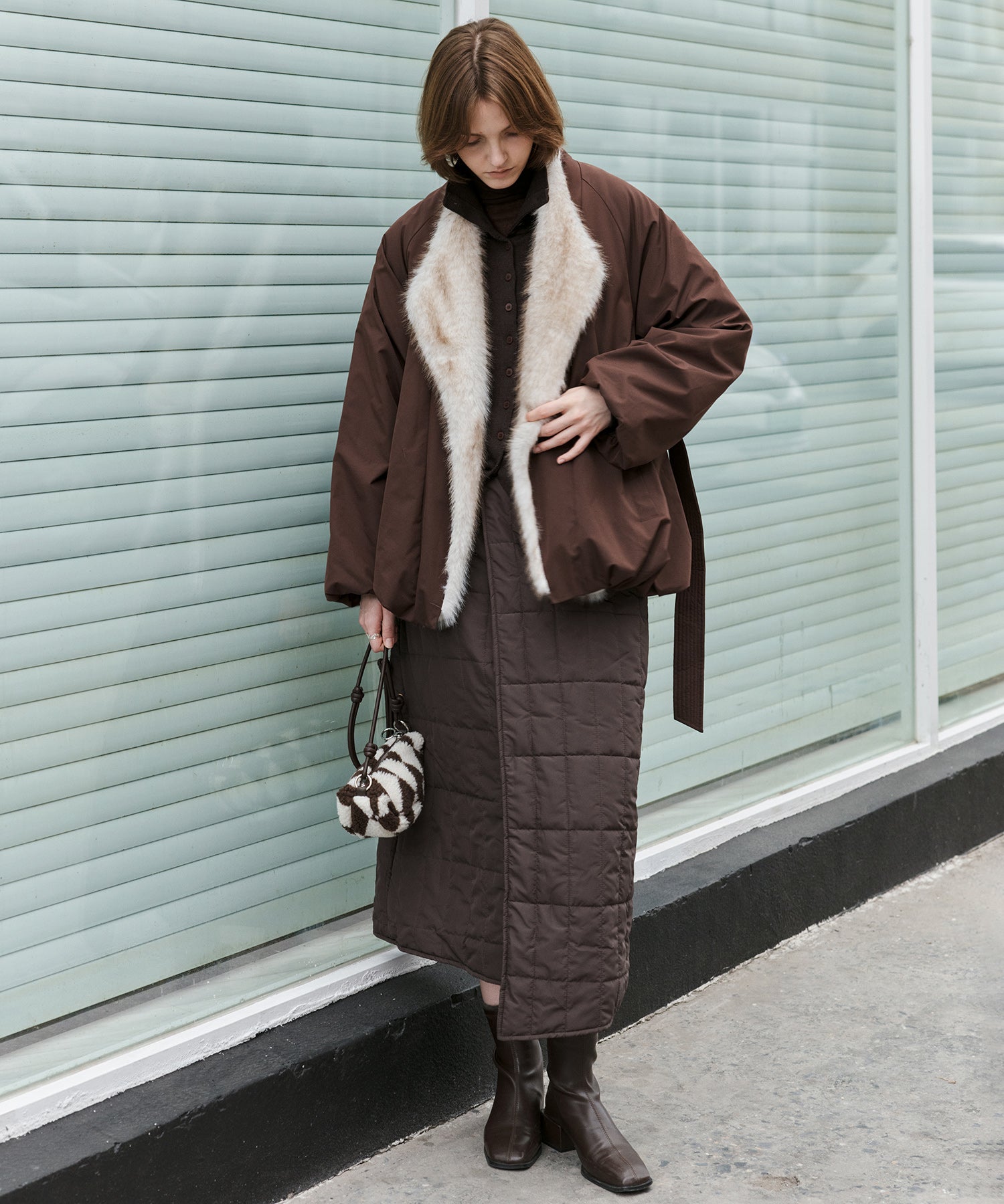 Quilted Overlap Long Skirt Straight Silhouette Padded Warm Winter Skirt