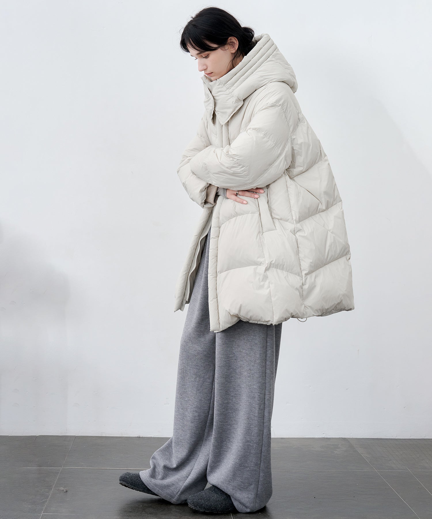 Mid-Length Stand Collar Hooded Oversize Down Coat