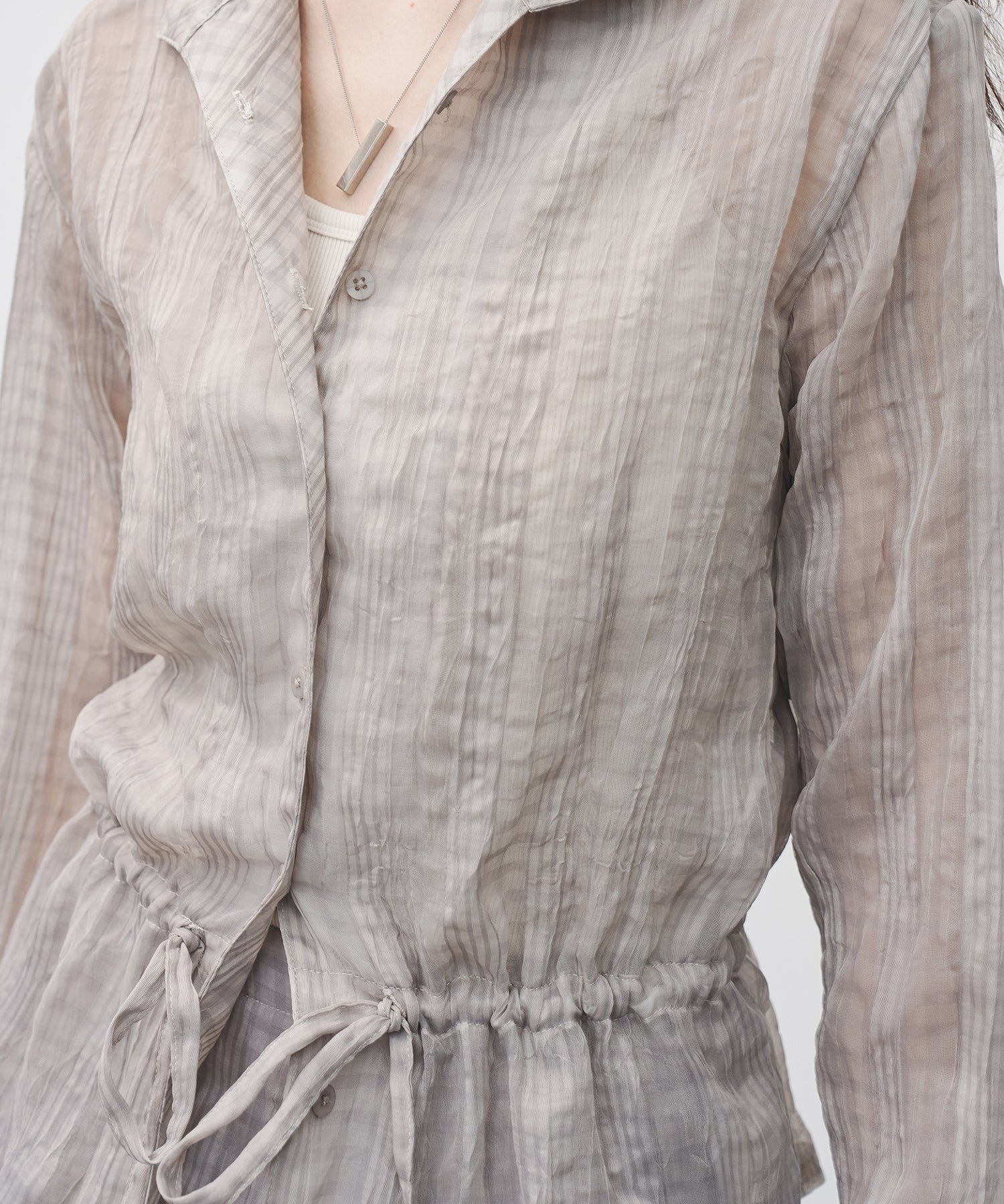 Drawstring Crinkled Check Shirt Jacket – Oversized Fit