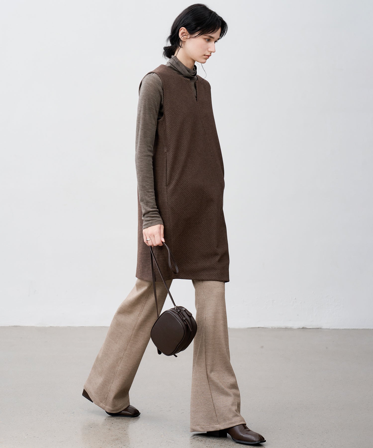 Wool Blend Check Flared Pants