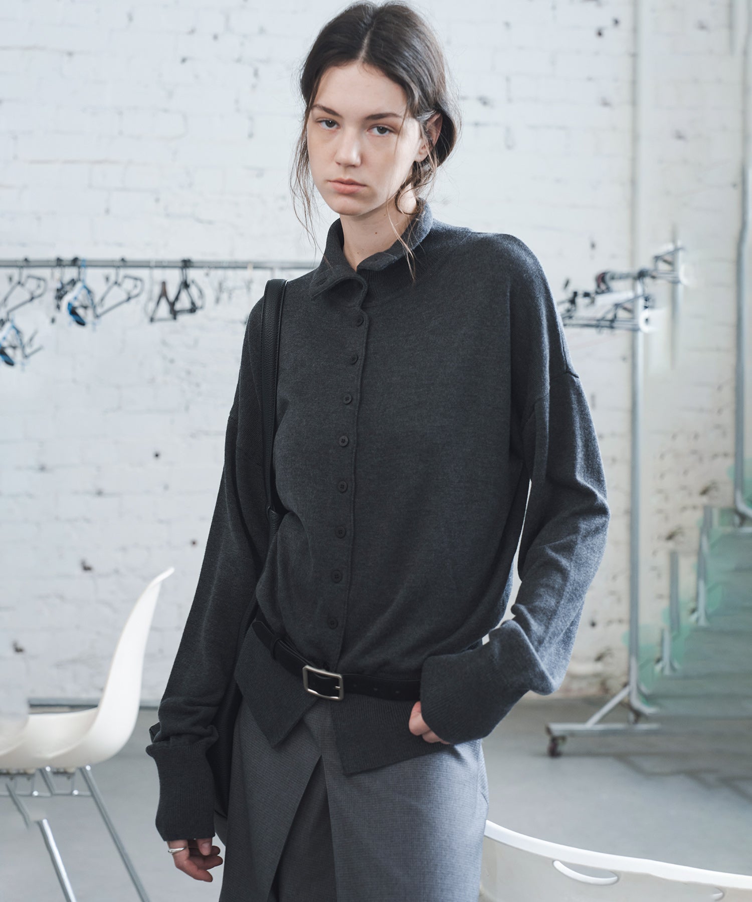 High Neck Lightweight Knit Cardigan Sweater