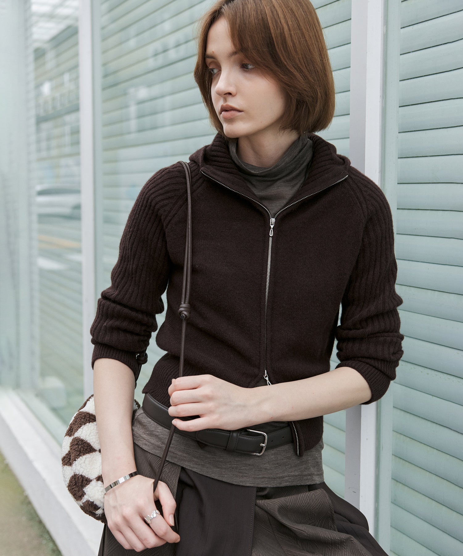 100% Wool Open Front Hooded Knit Cardigan