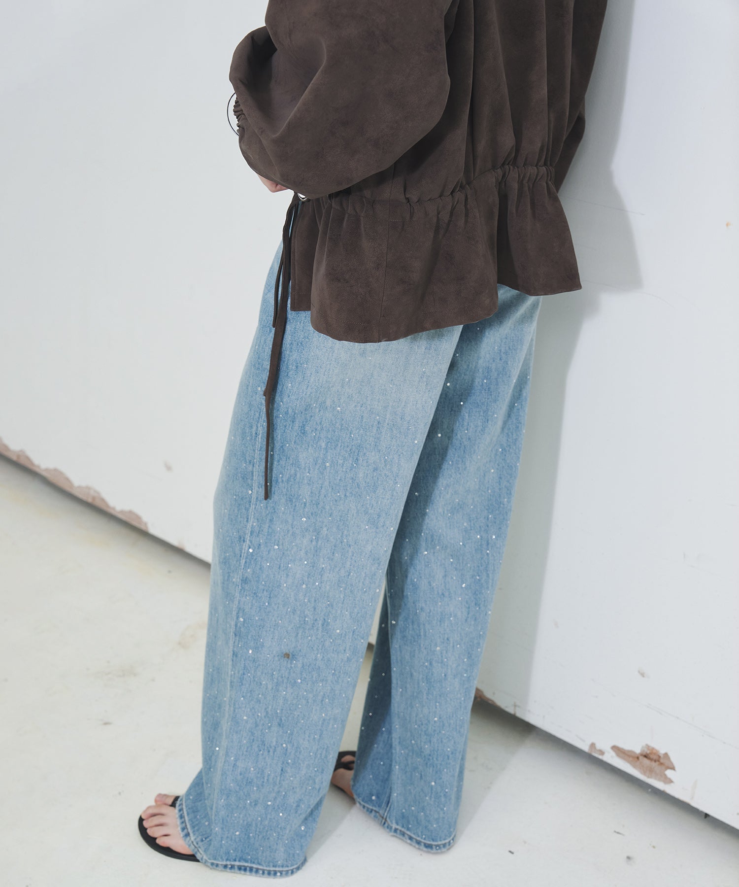 Gradient Rhinestone Wide-Leg Jeans