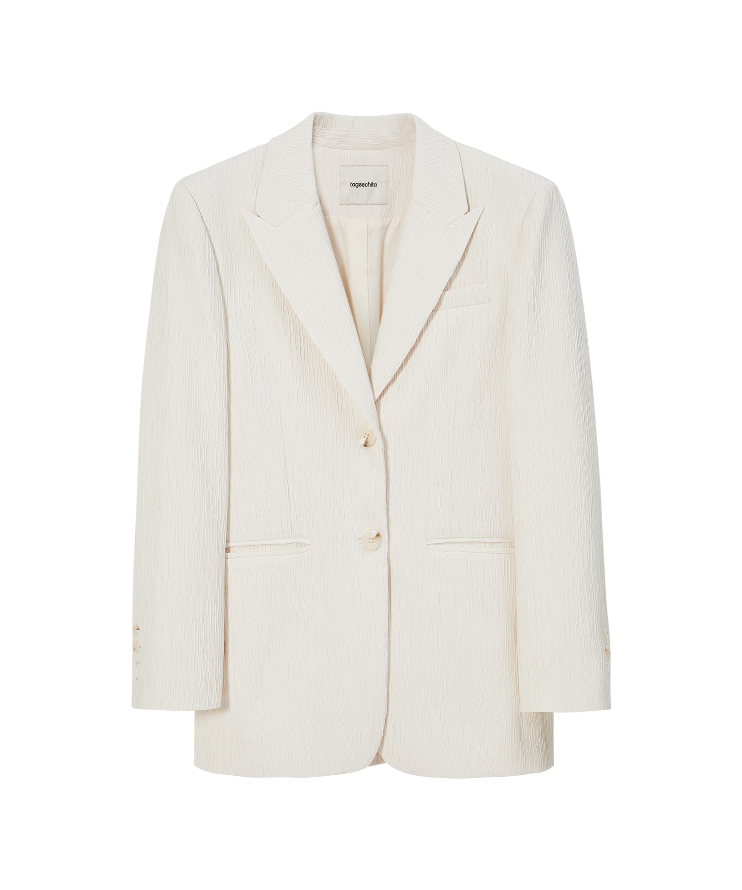Crinkle Texture White Peak-Lapel Blazer(Shoulder Pads)