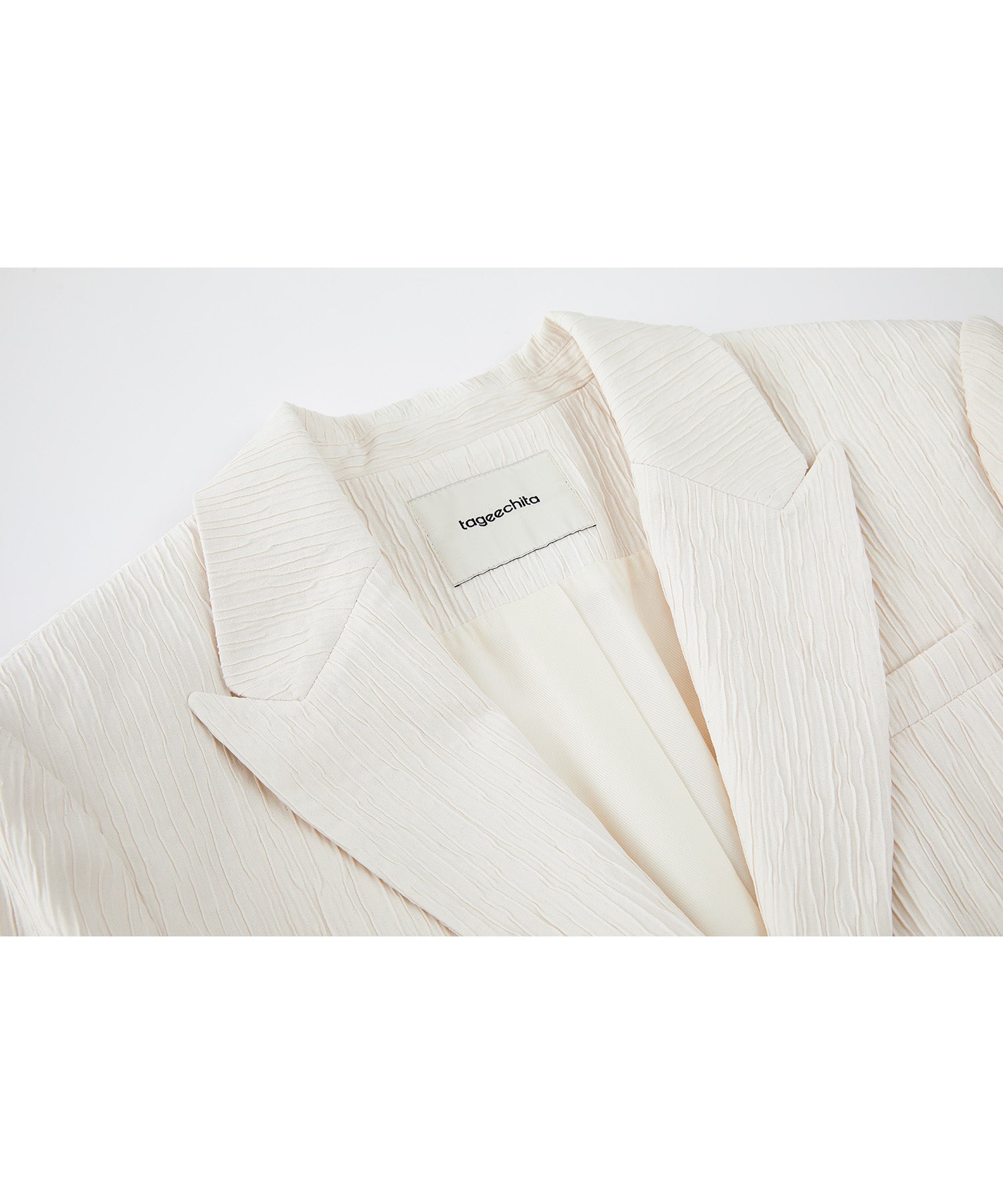 Crinkle Texture White Peak-Lapel Blazer(Shoulder Pads)