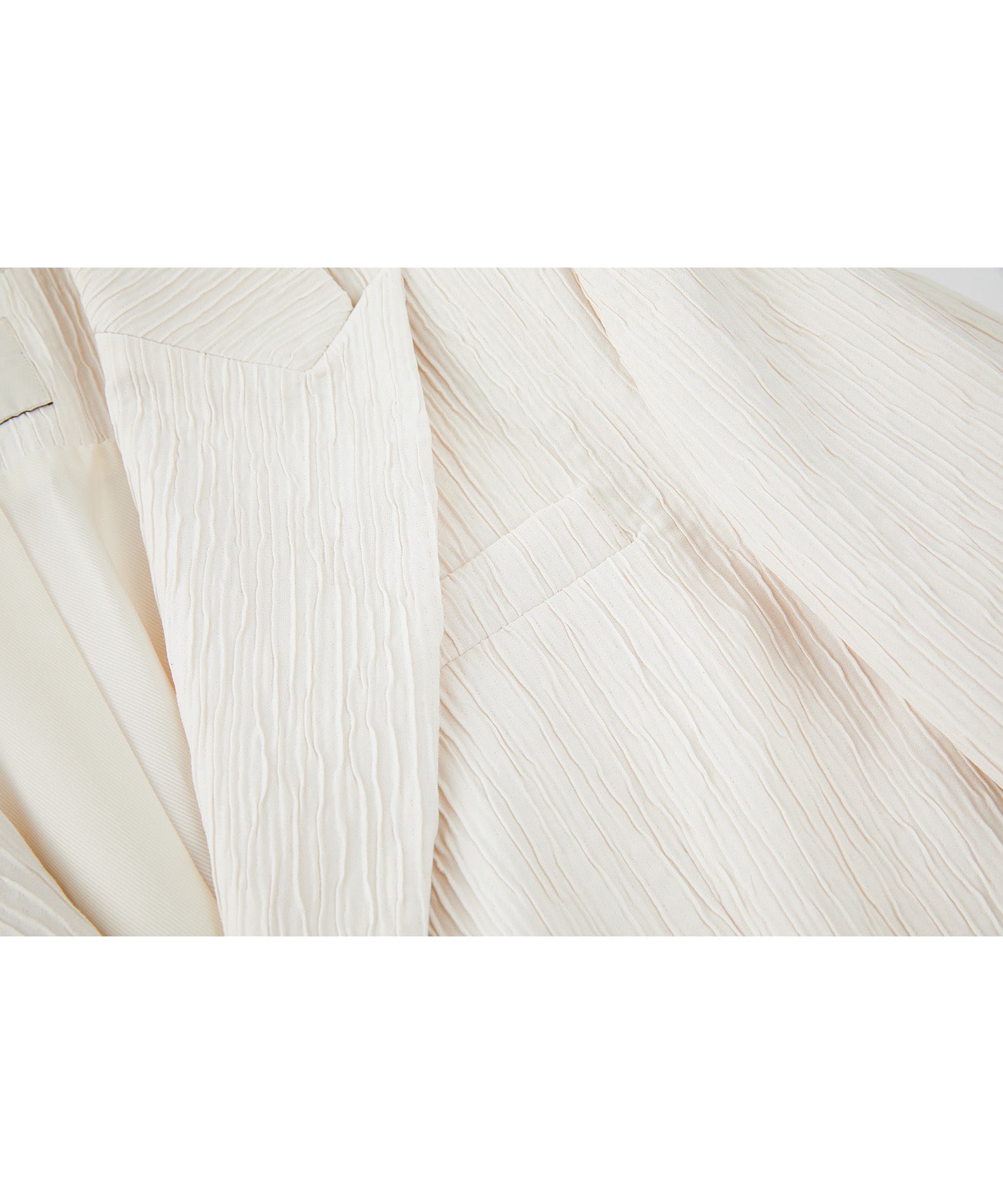 Crinkle Texture White Peak-Lapel Blazer(Shoulder Pads)