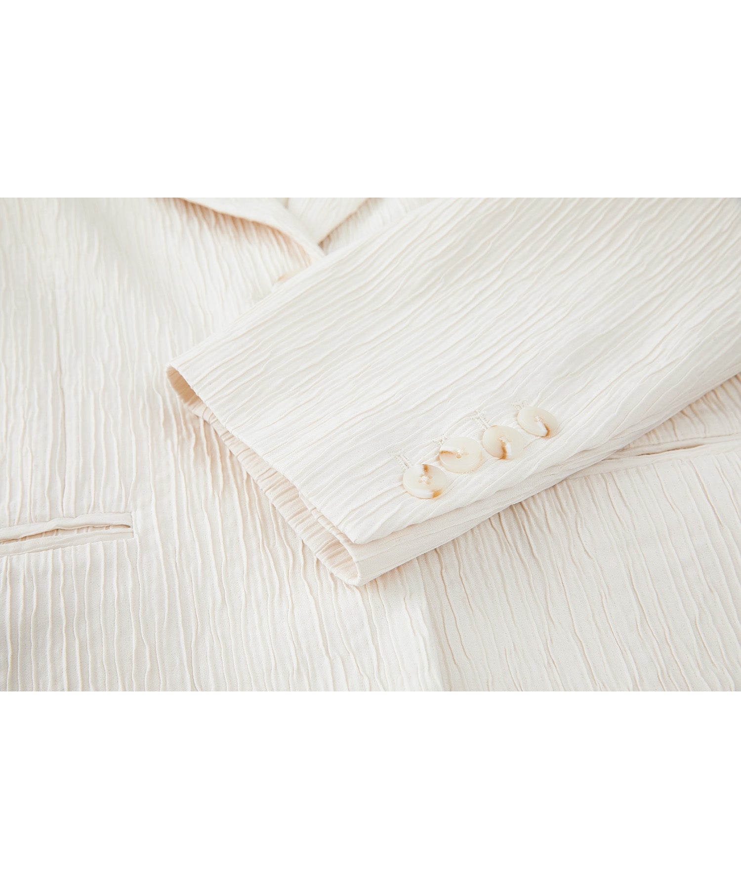 Crinkle Texture White Peak-Lapel Blazer(Shoulder Pads)
