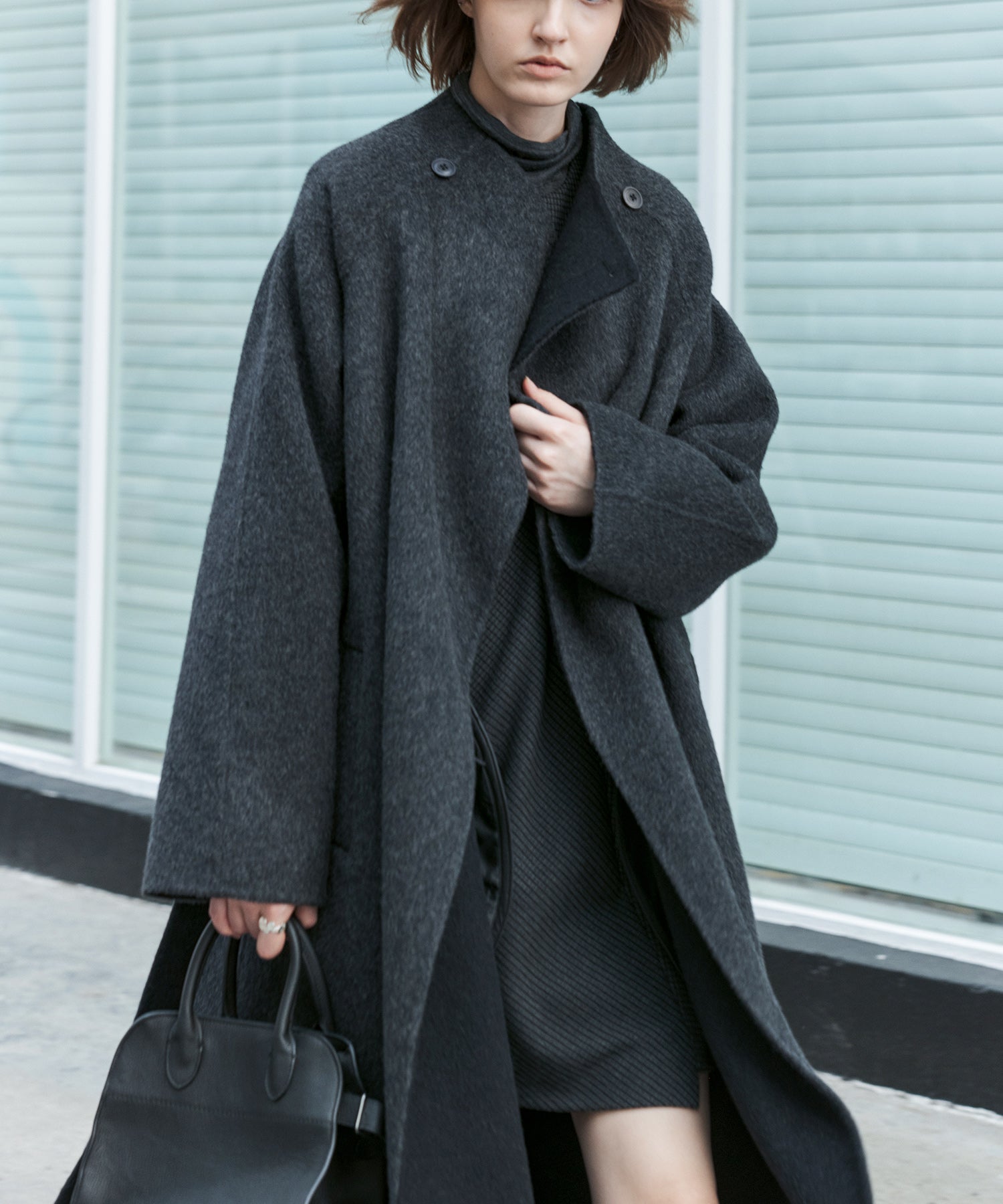 100% Wool Overlap Collar Double-Faced Long Coat