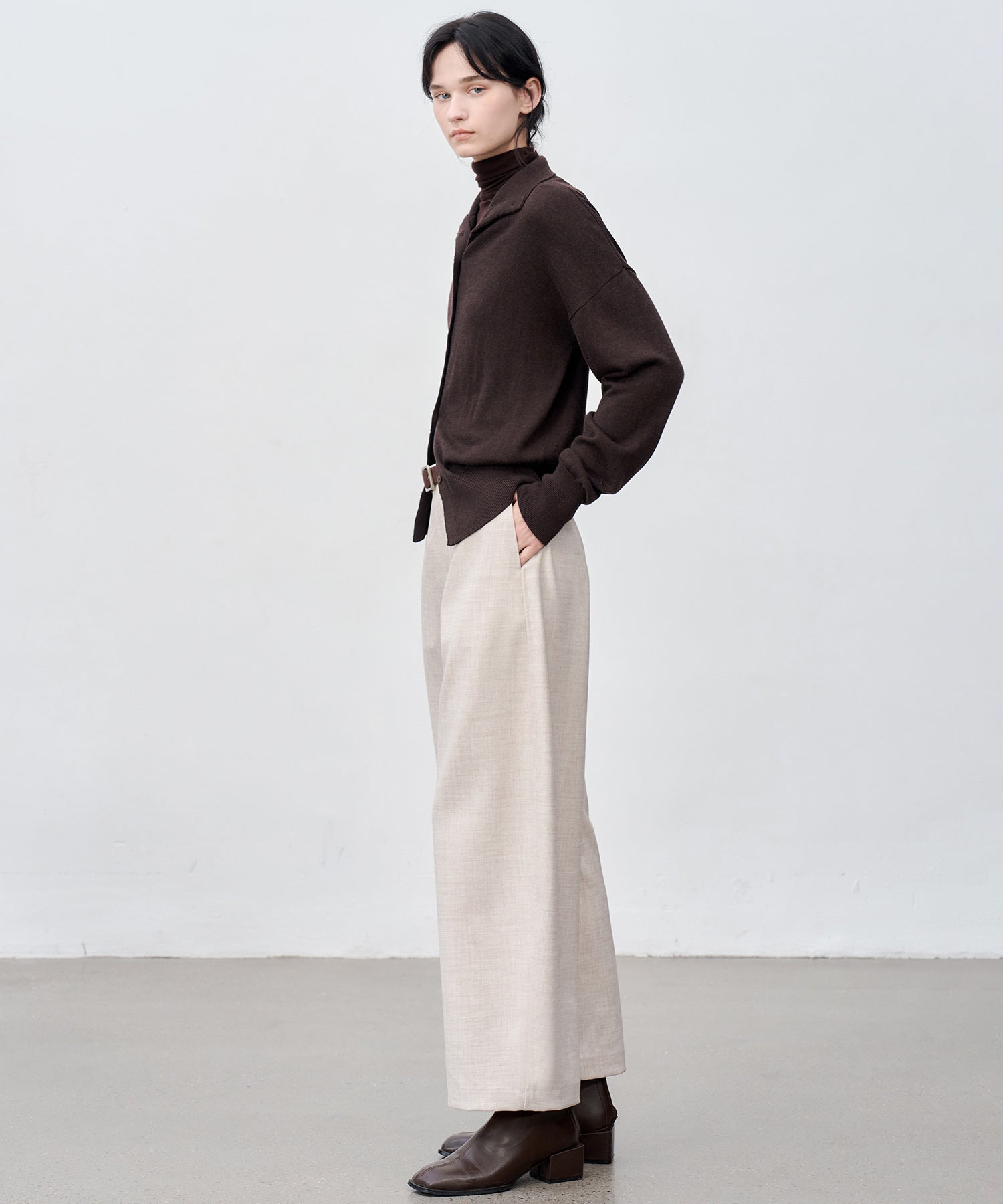 Thick Fabric Cropped Wide-Leg Pants