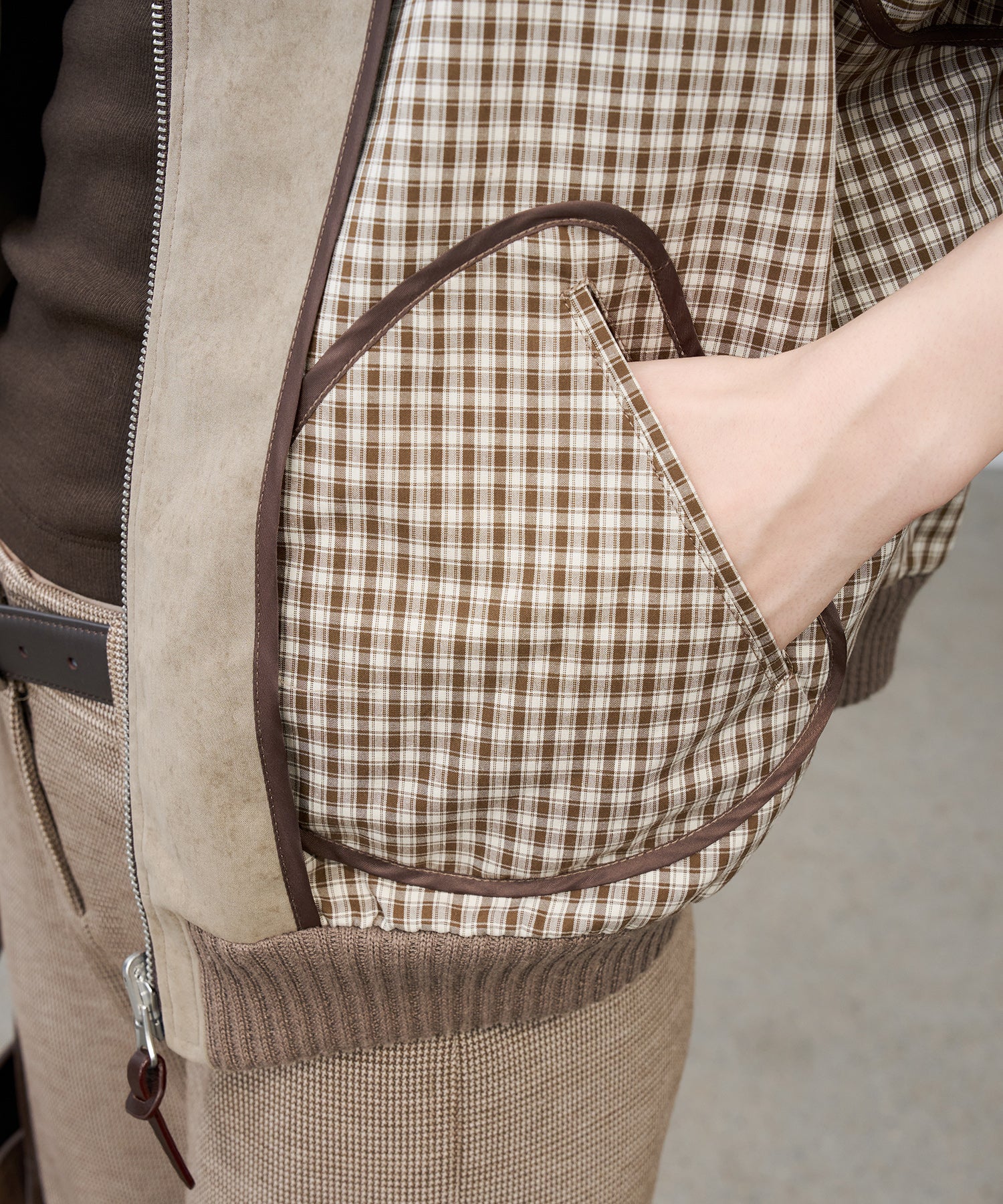 Reverse-Look Oversized Cropped Check Short Jacket