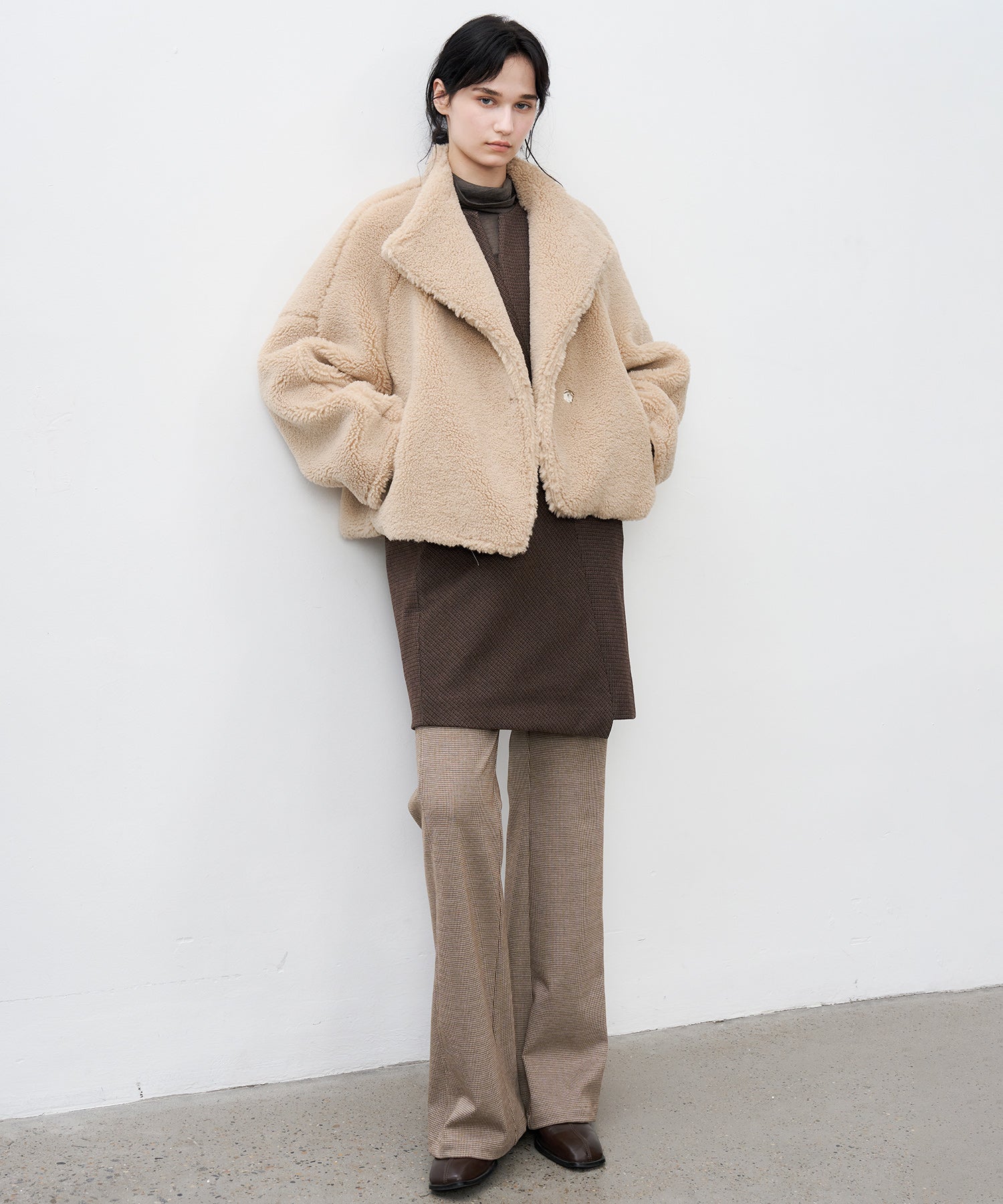 Asymmetric Collar Faux Shearling Short Jacket