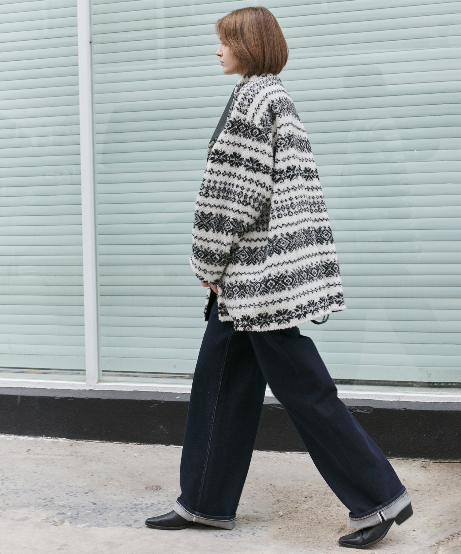 Fair Isle Relaxed Fit Fleece Jacket