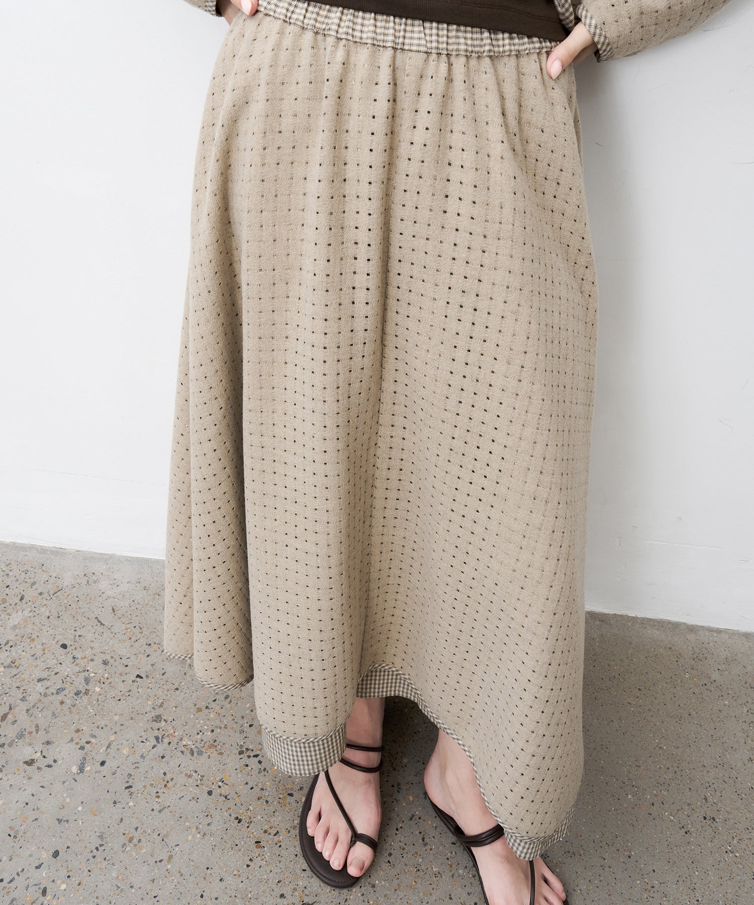 Cut-Out Layered High-Waist A-Line Midi Flare Skirt