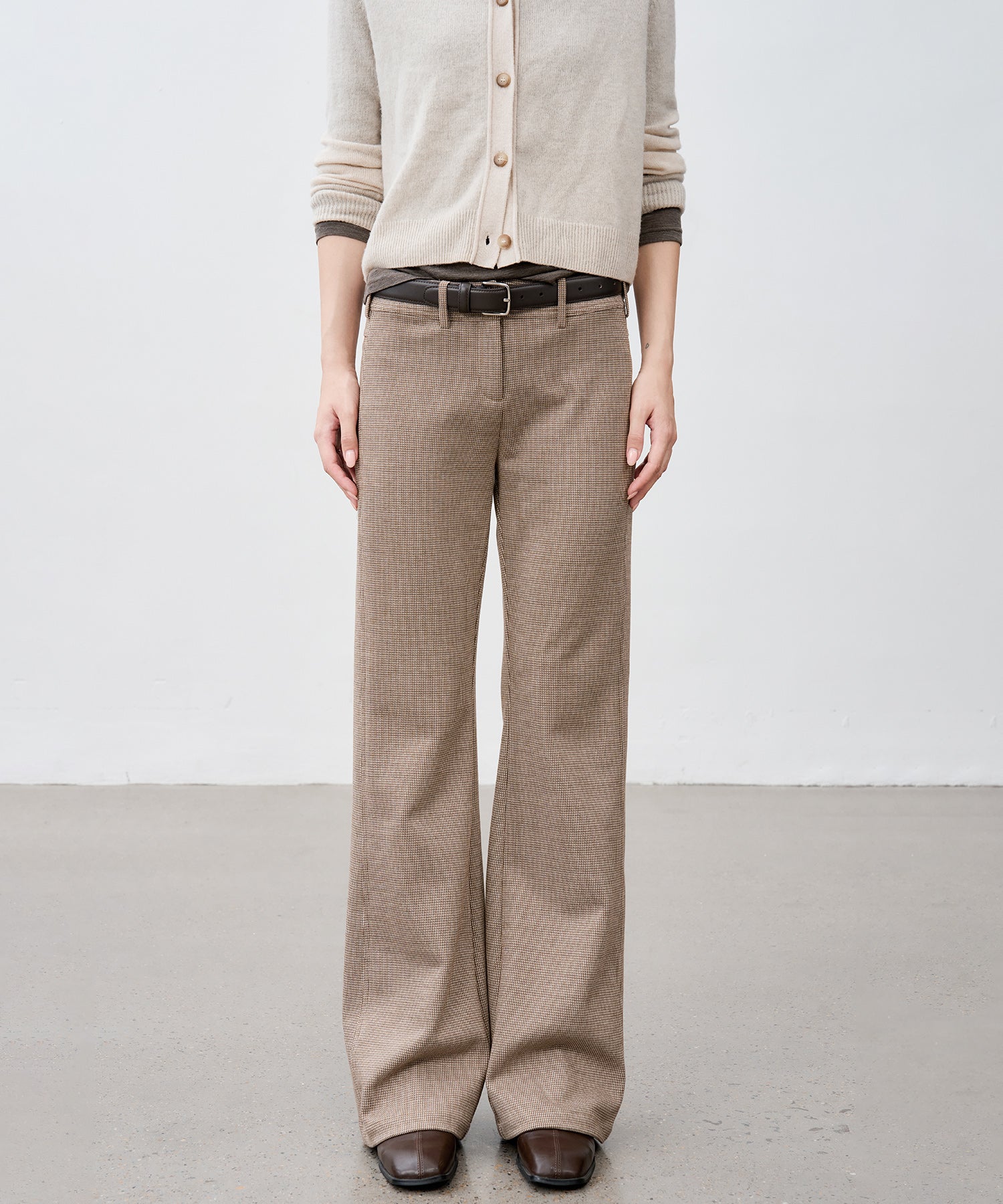 Wool Blend Check Flared Pants