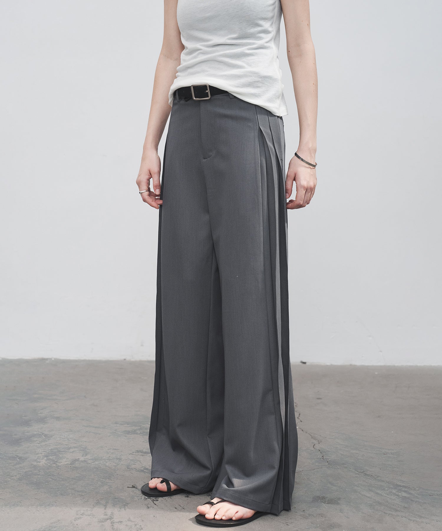 Accordion Pleat Wide-Leg Trousers
