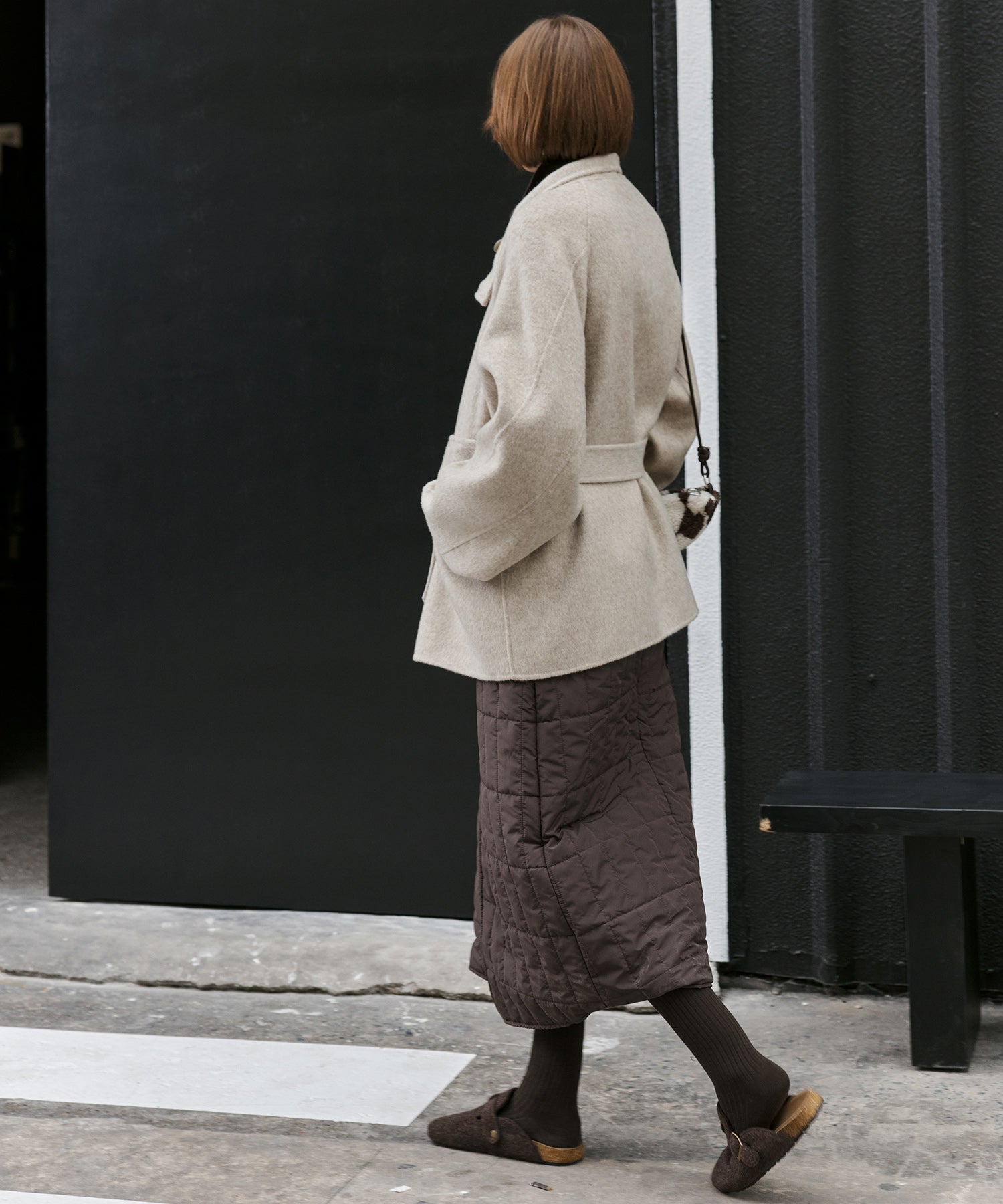 Quilted Overlap Long Skirt Straight Silhouette Padded Warm Winter Skirt