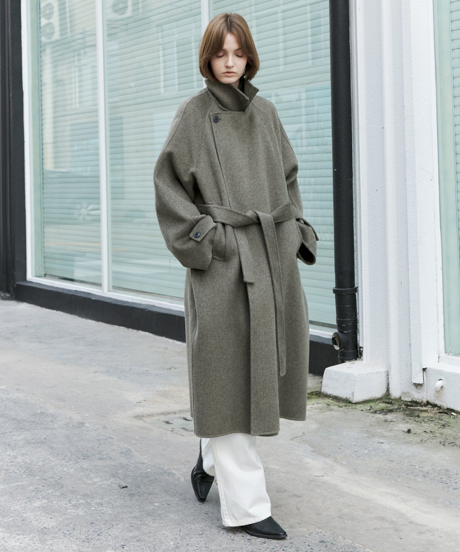 100% Wool Double-Face Trench Collar Oversized Silhouette Long Coat