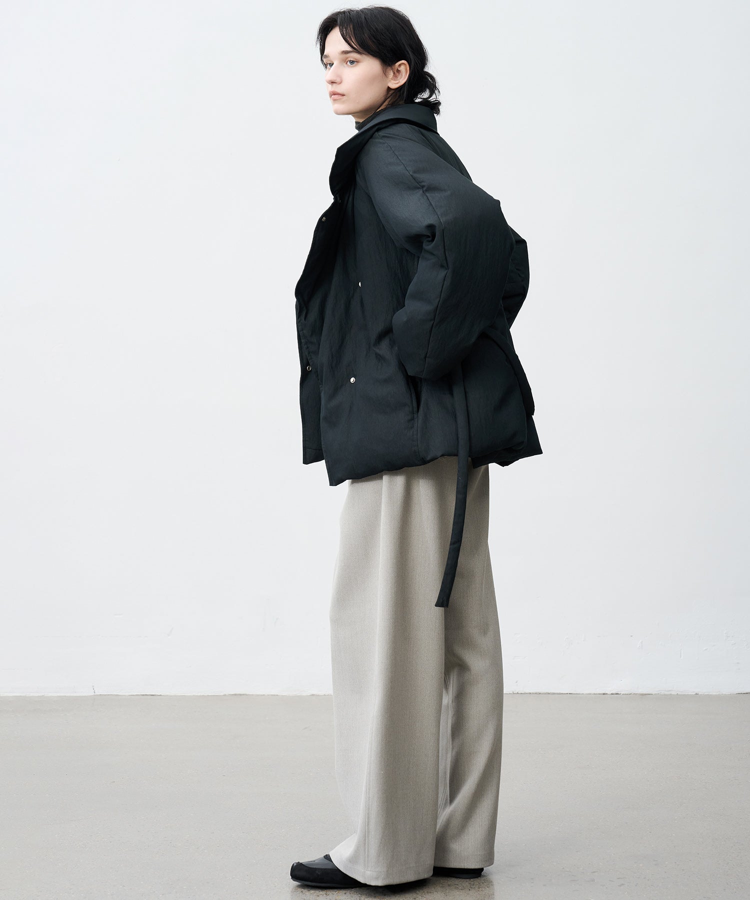 Textured Low-Rise Wide Straight Curved Pants