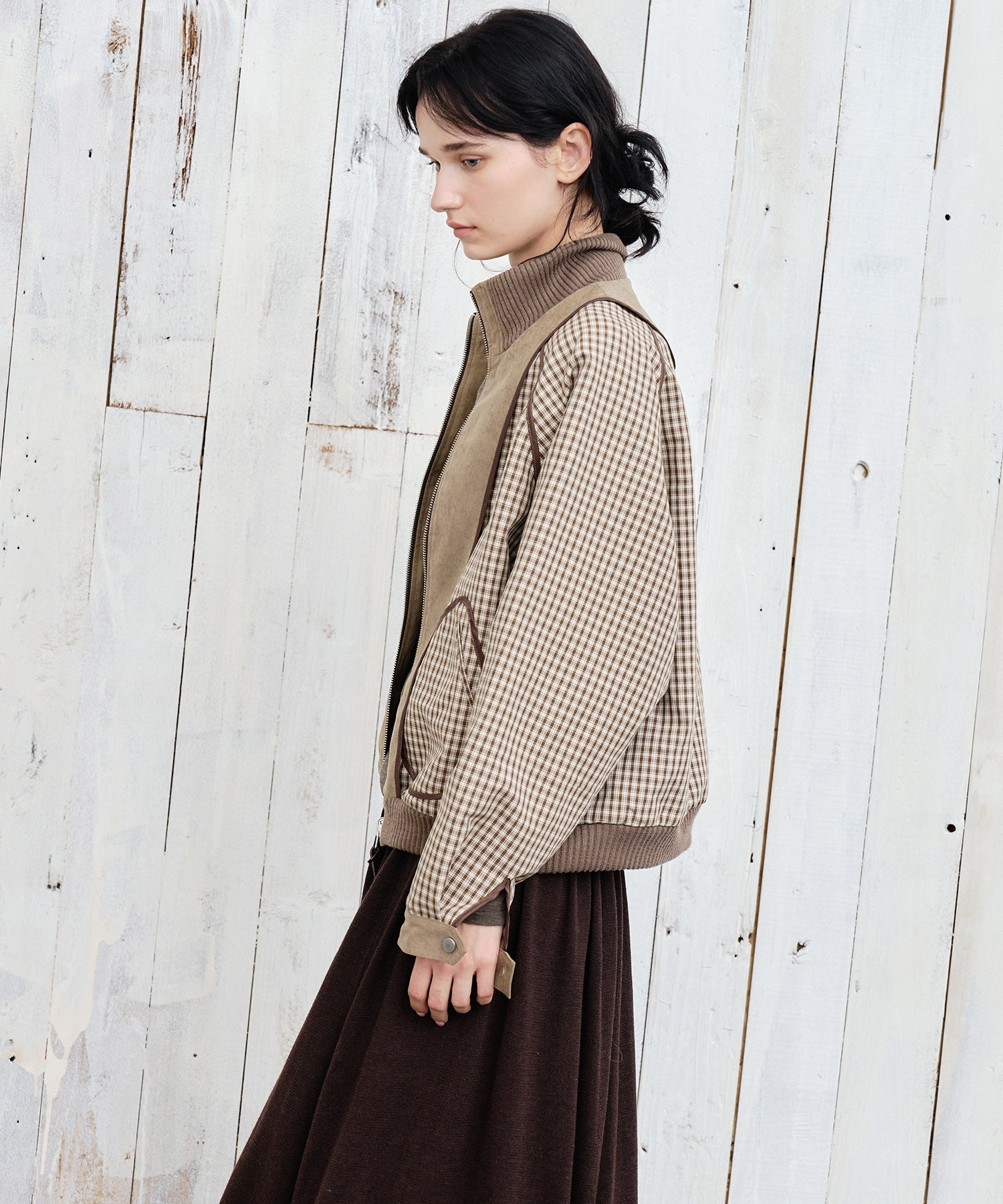 Reverse-Look Oversized Cropped Check Short Jacket