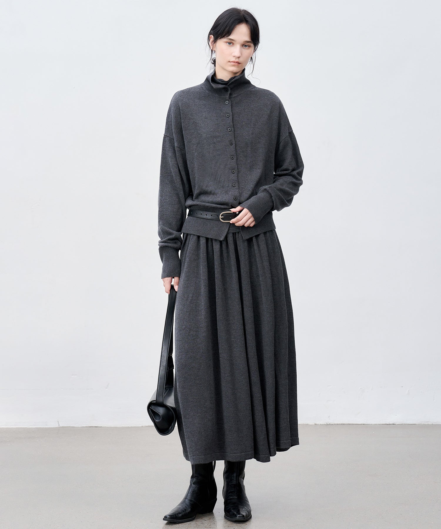 High Neck Lightweight Knit Cardigan Sweater