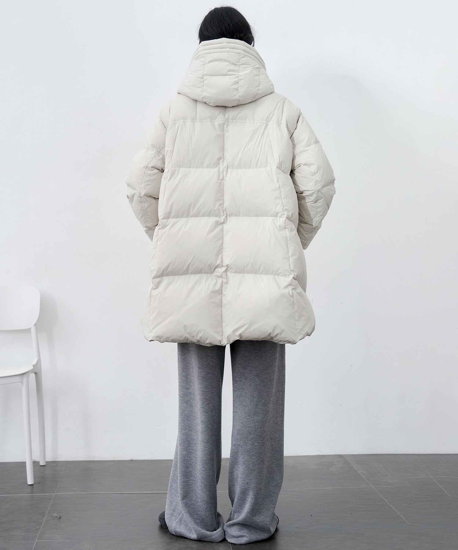 Mid-Length Stand Collar Hooded Oversize Down Coat