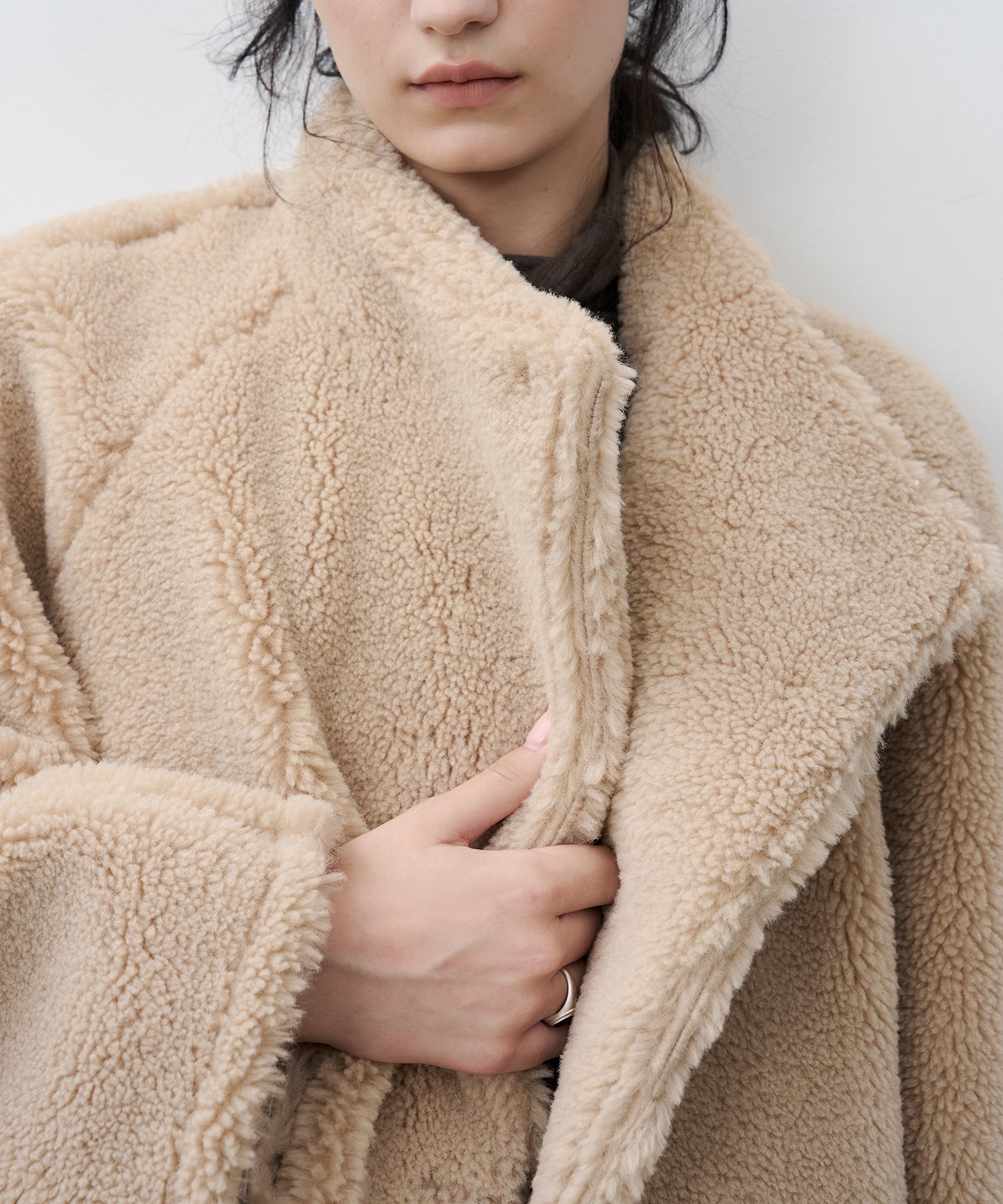 Asymmetric Collar Faux Shearling Short Jacket