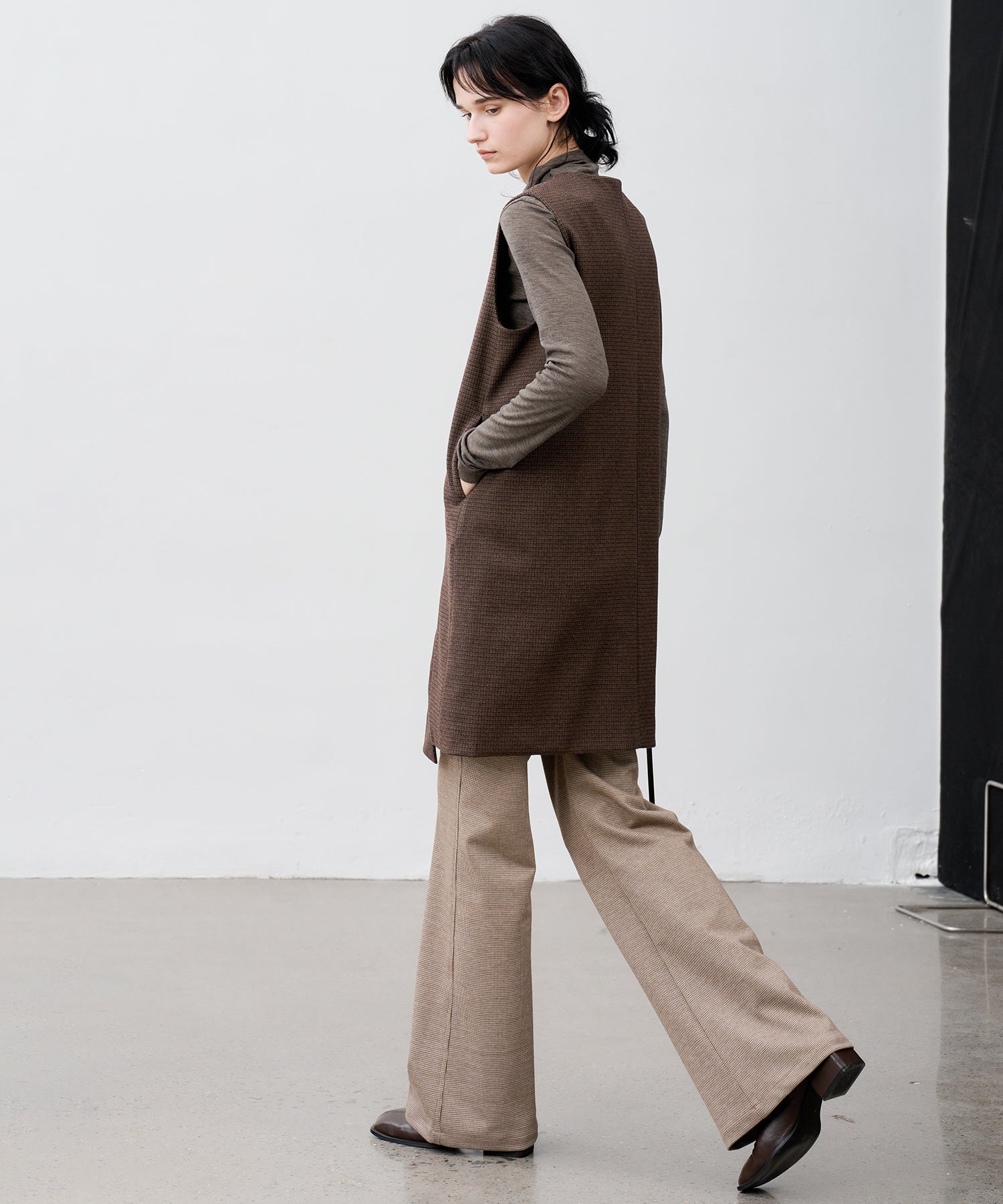 Wool Blend Check Flared Pants