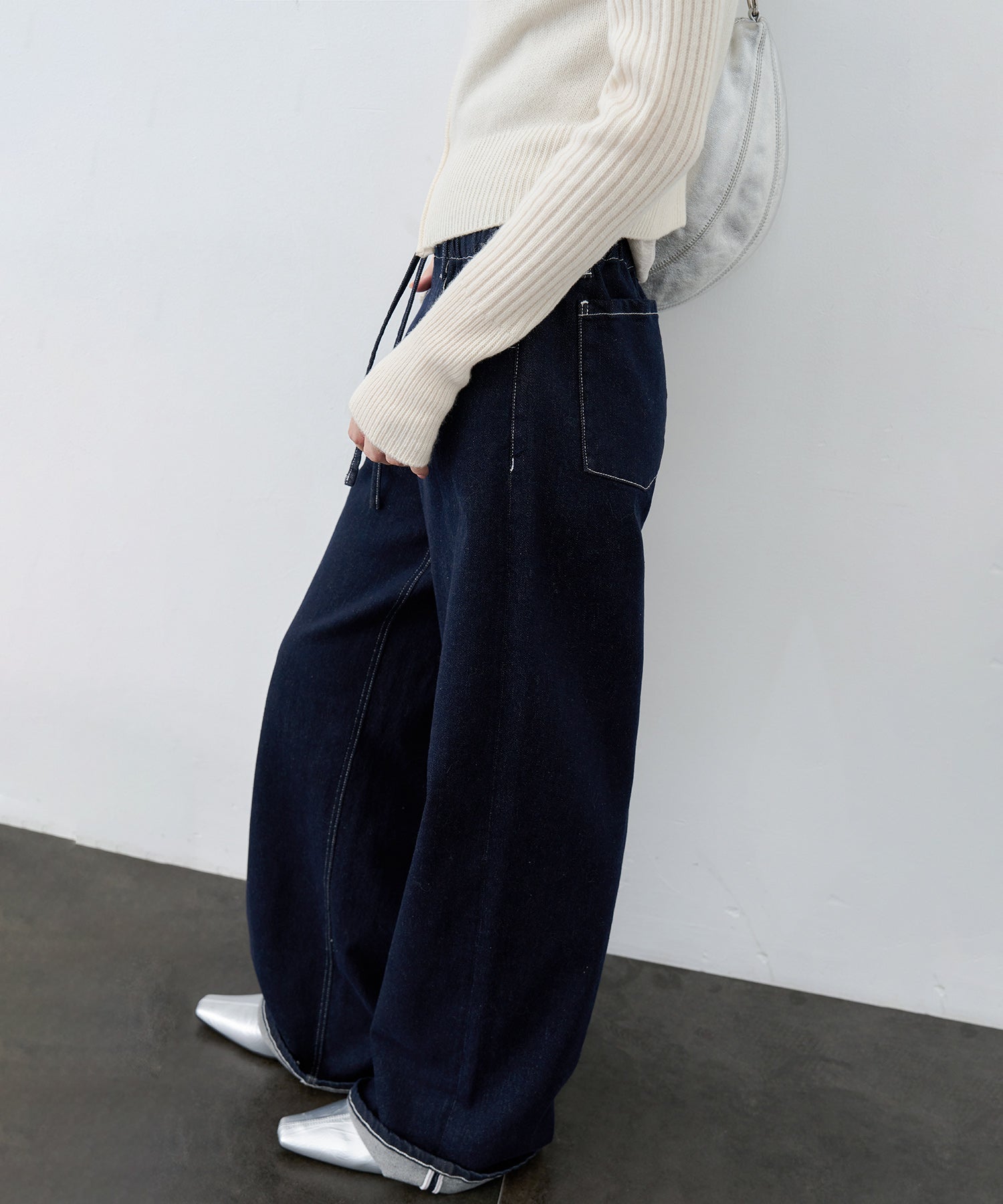 Drawstring Straight Washed Denim Pants
